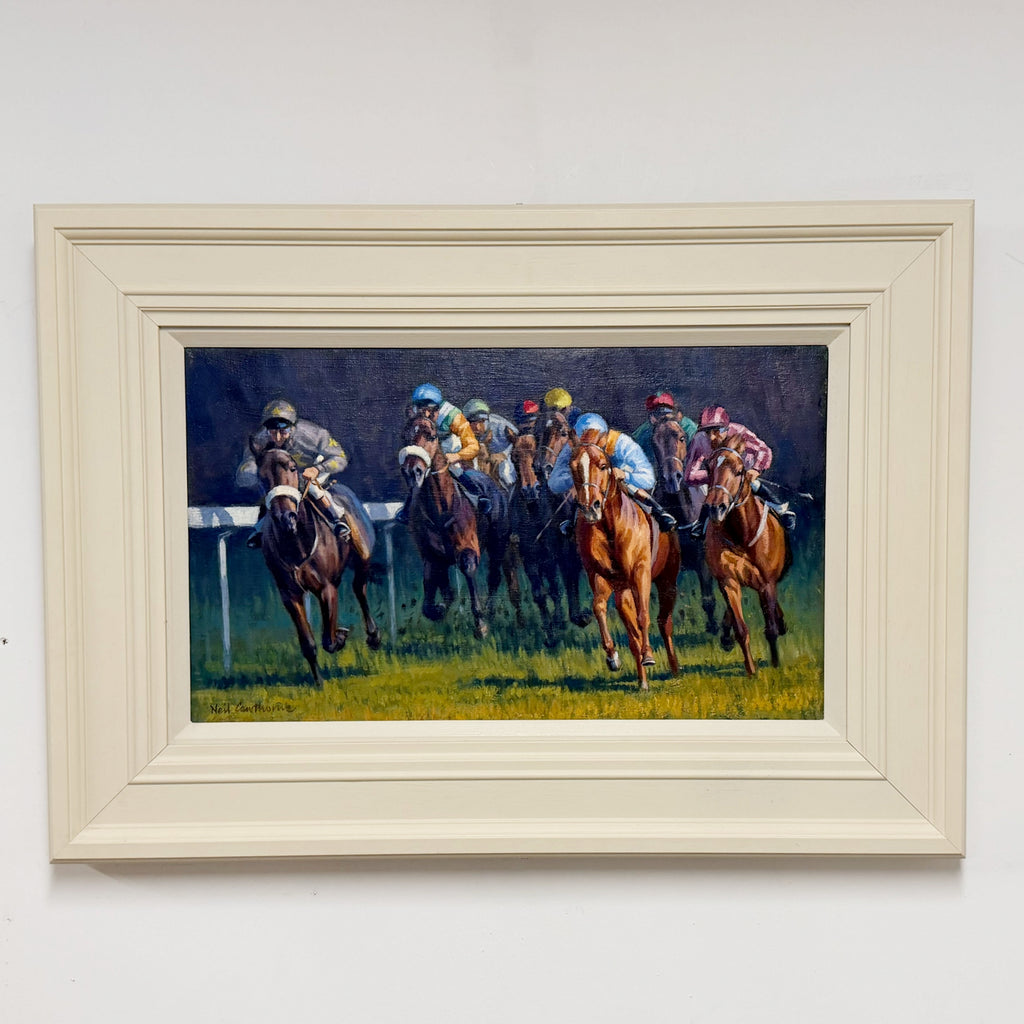 'Racing Around the Bend' Neil Cawthorne Horse Racing Painting | Markies Antiques Ltd