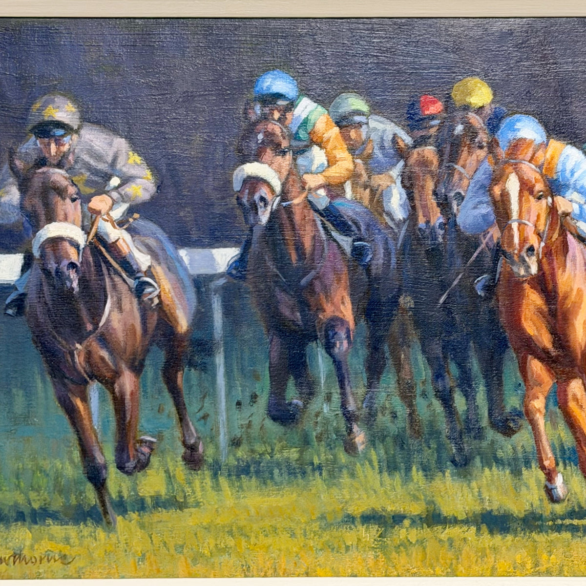 'Racing Around the Bend' Neil Cawthorne Horse Racing Painting | Markies Antiques Ltd