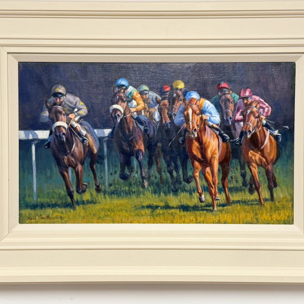 'Racing Around the Bend' Neil Cawthorne Horse Racing Painting | Markies Antiques Ltd