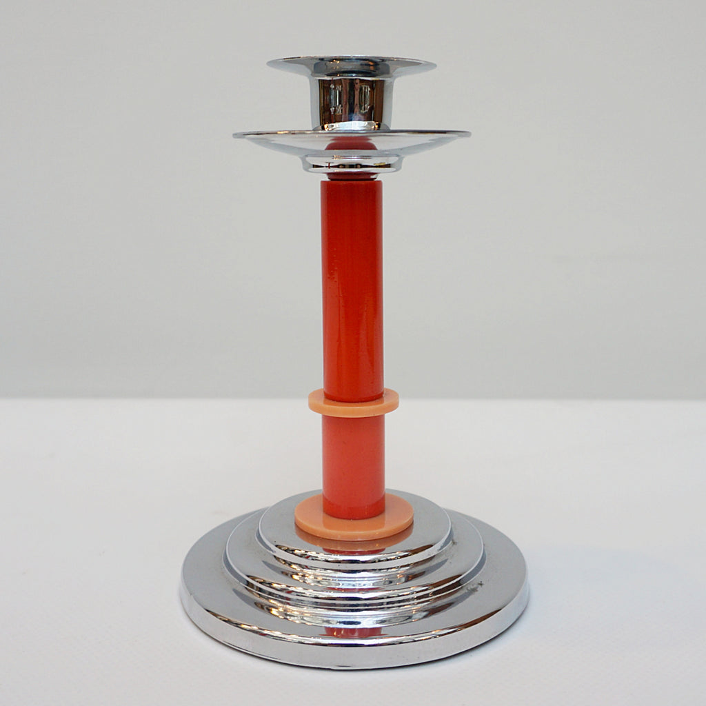 Pair of Art Deco Candlesticks. Bakelite Candlesticks 1930's Candle Holders. Red and Orange Bakelite. Jeroen Markies Art Deco