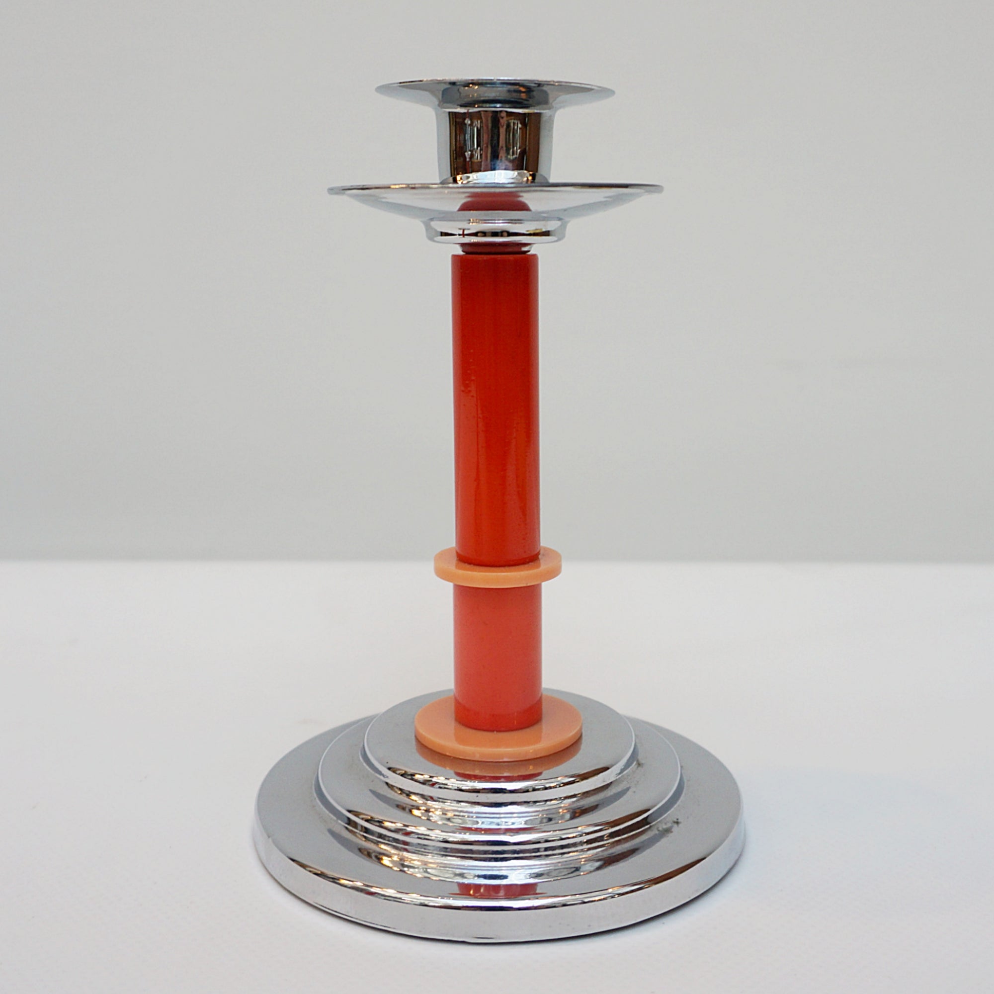 Pair of Art Deco Candlesticks. Bakelite Candlesticks 1930's Candle Holders. Red and Orange Bakelite. Jeroen Markies Art Deco