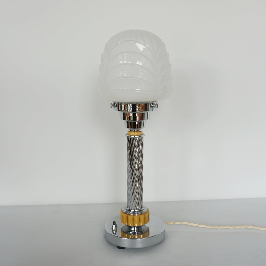 Art Deco Table Lamp. Spiralled Chrome Glass Globe Shade - 1930s lighting - Jeroen Markies Art Deco