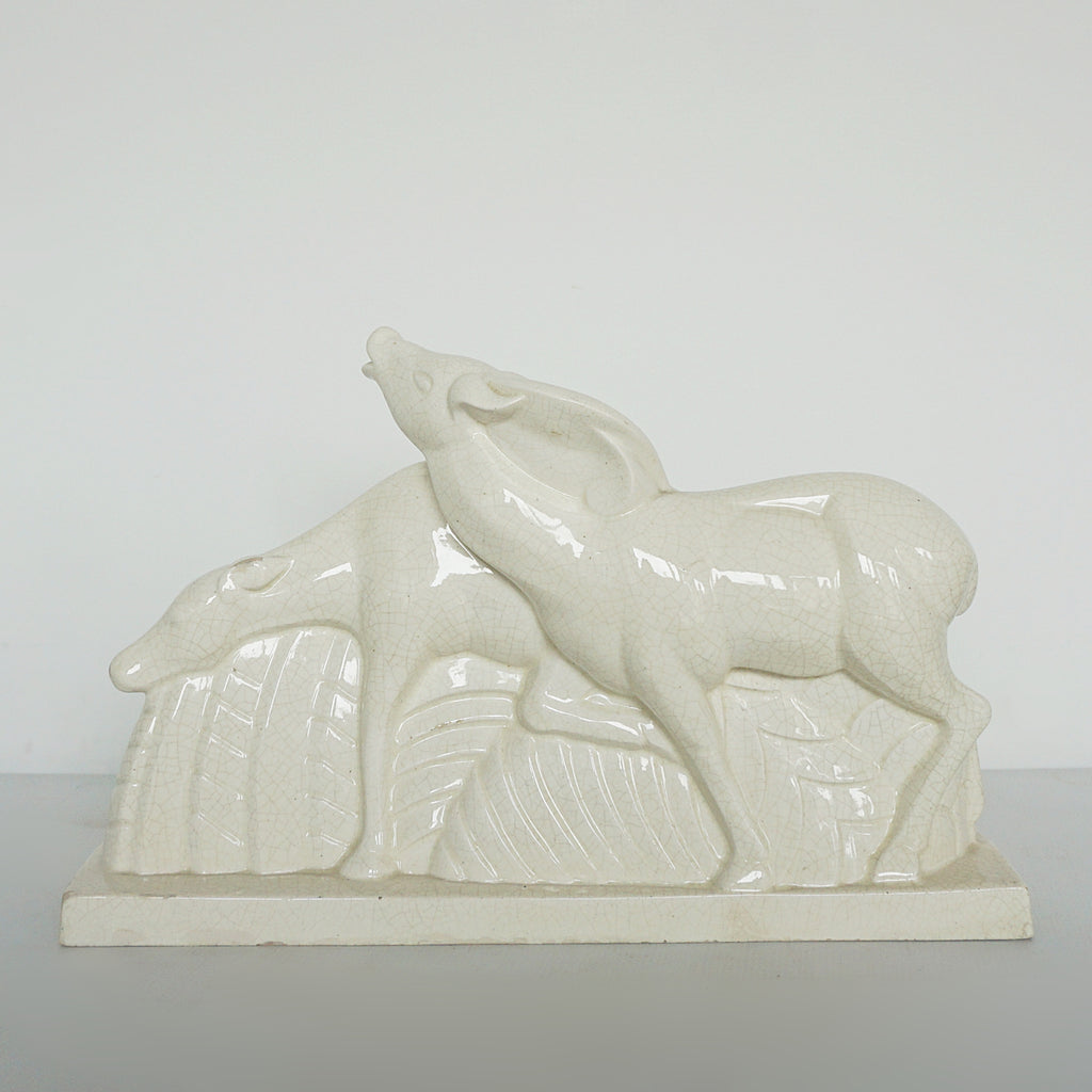 Deer & DoeCharles Lemanceau, french art deco sculpture nature earthenware - Jeroen Markies Art Deco