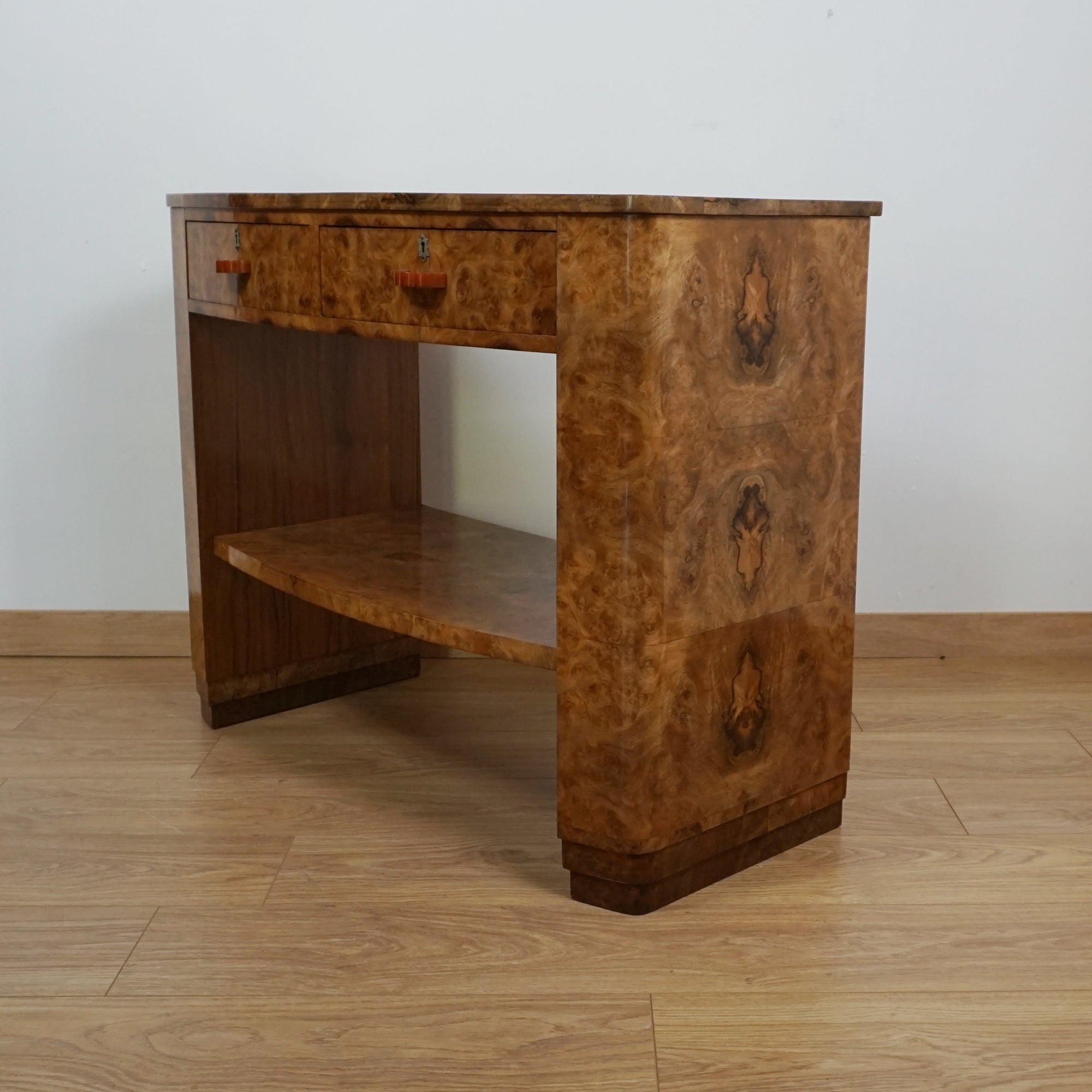 Art Deco Console Table - Burr Walnut Original Art Deco - 20th Century Burr Walnut Furniture - Markies Antiques Ltd