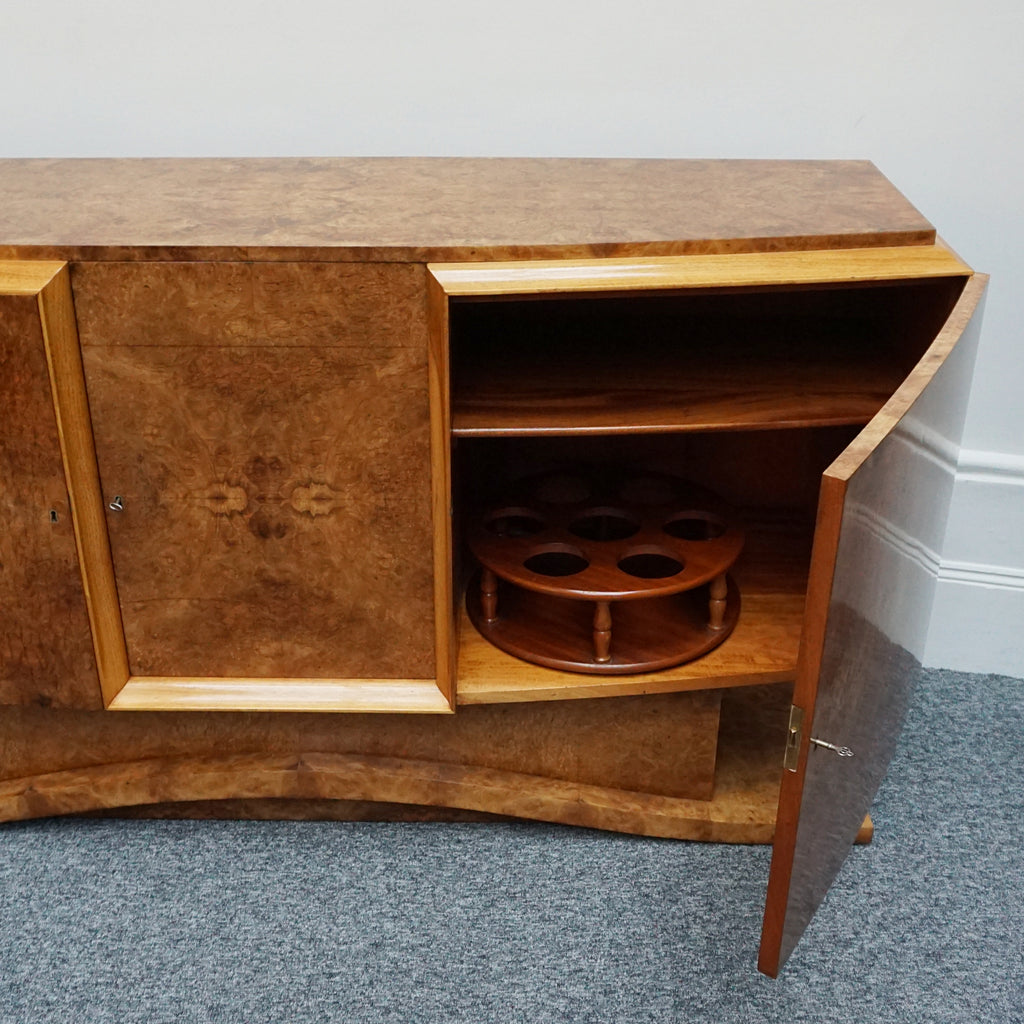 Art Deco 1930's Hille Designer Side Board in Burr Walnut - Jeroen Markies Art Deco