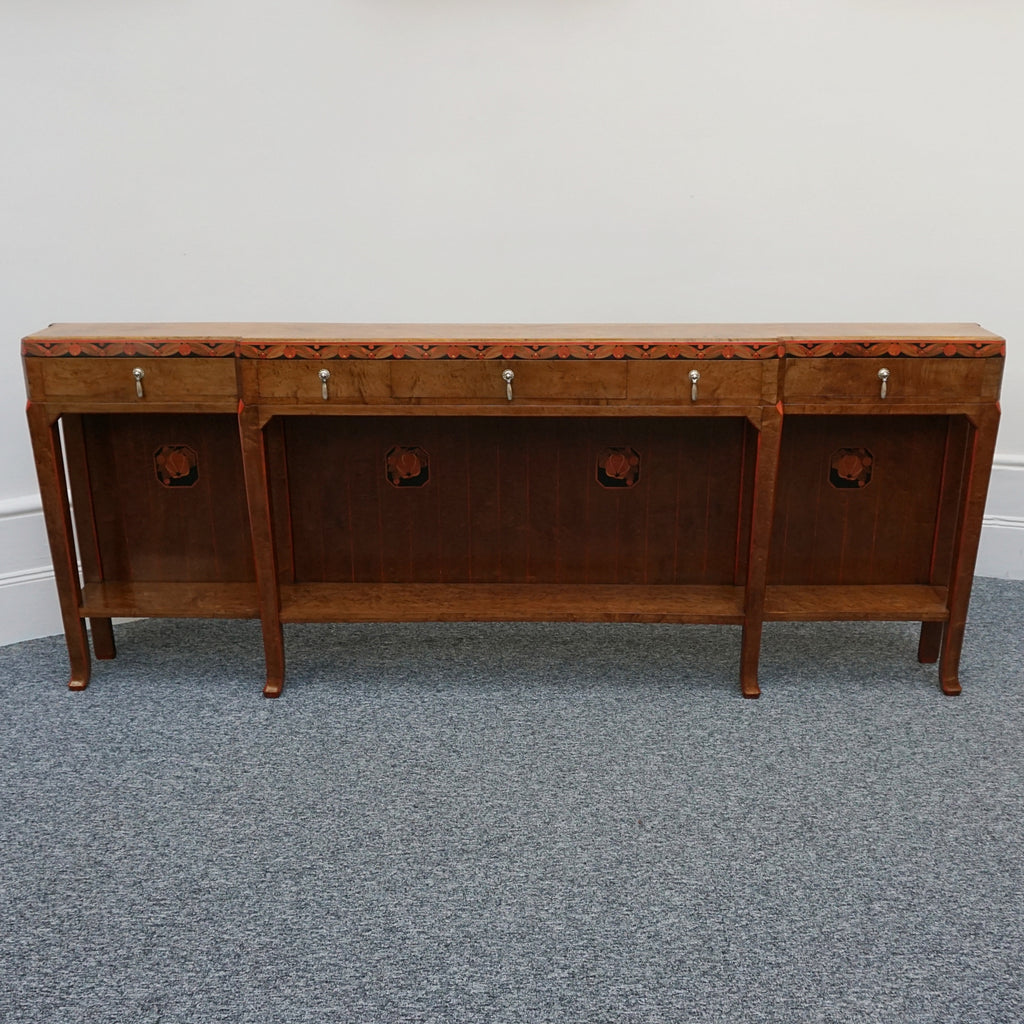 Exquisite Burr Elm Early 20th Century Slim 2.5 metre long Console table - Jeroen Markies Art Deco
