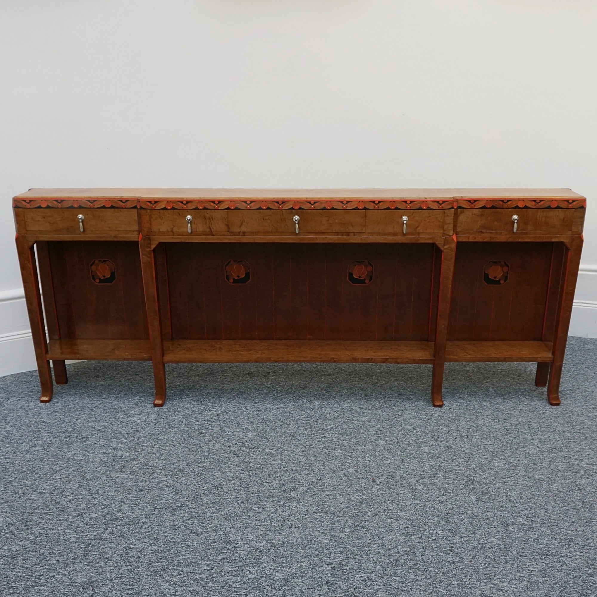 Exquisite Burr Elm Early 20th Century Slim 2.5 metre long Console table - Jeroen Markies Art Deco