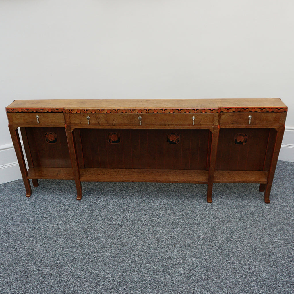 Exquisite Burr Elm Early 20th Century Slim 2.5 metre long Console table - Jeroen Markies Art Deco