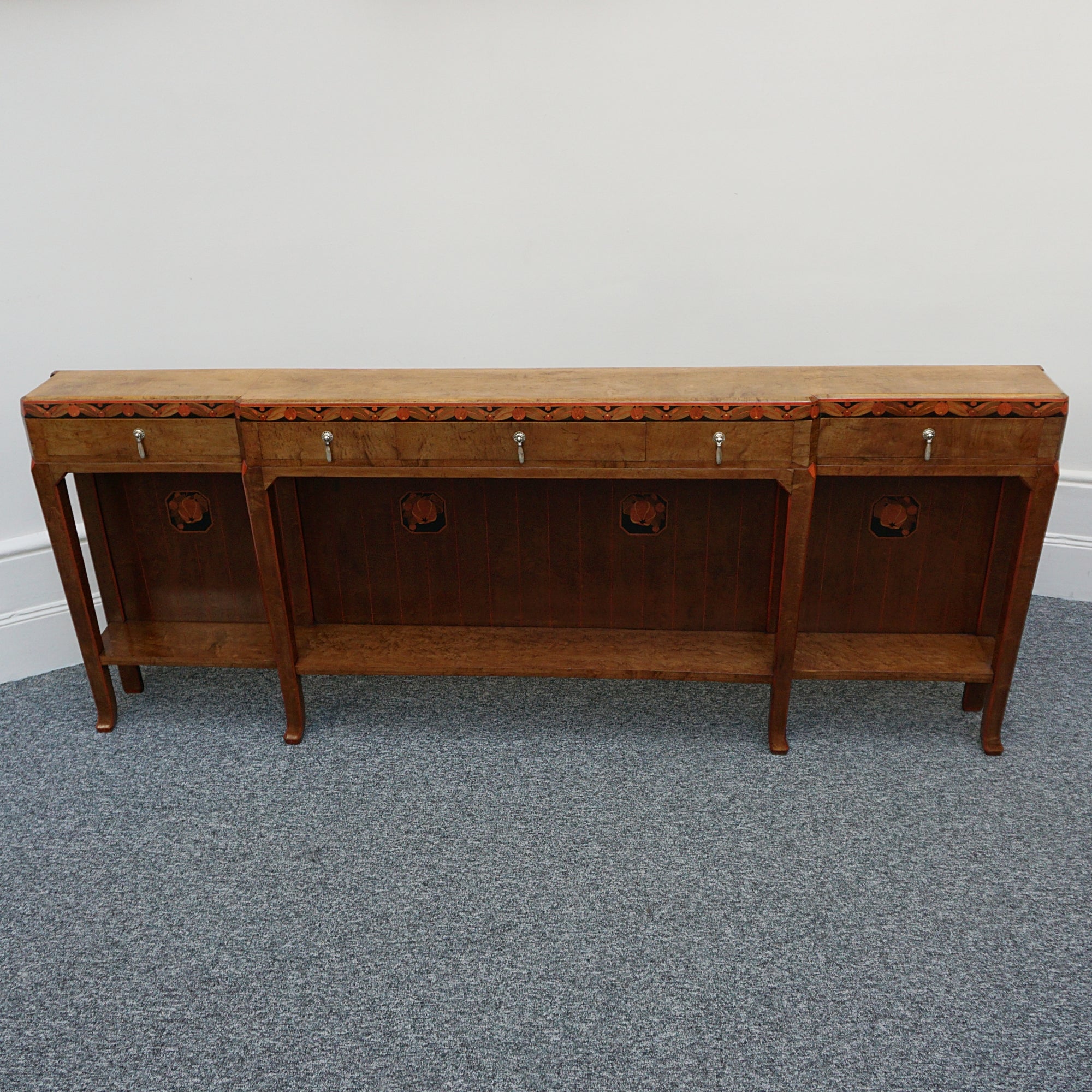 Exquisite Burr Elm Early 20th Century Slim 2.5 metre long Console table - Jeroen Markies Art Deco
