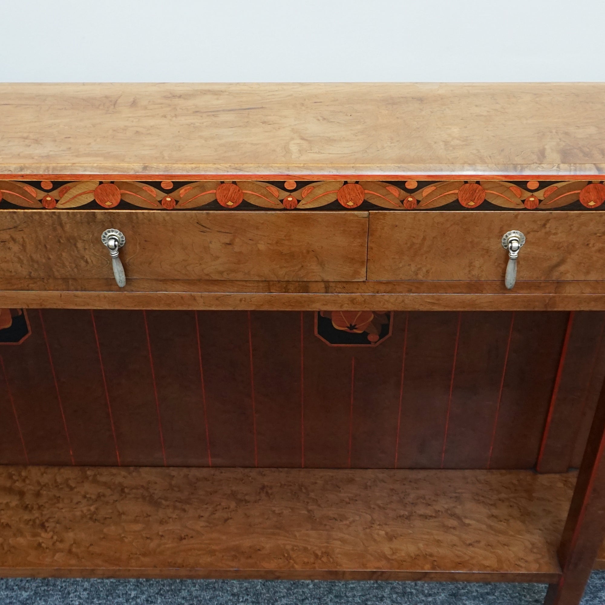Exquisite Burr Elm Early 20th Century Slim 2.5 metre long Console table - Jeroen Markies Art Deco