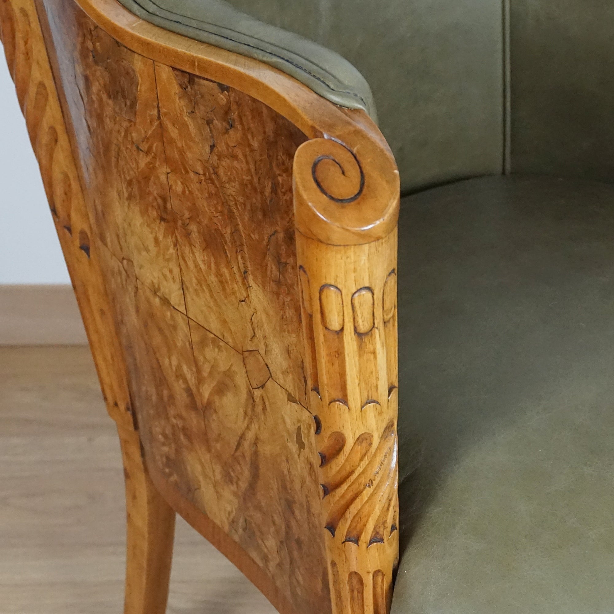 Walnut Art Deco Armchair of Superb Quality by Maurice Adams - Markies Antiques ltd