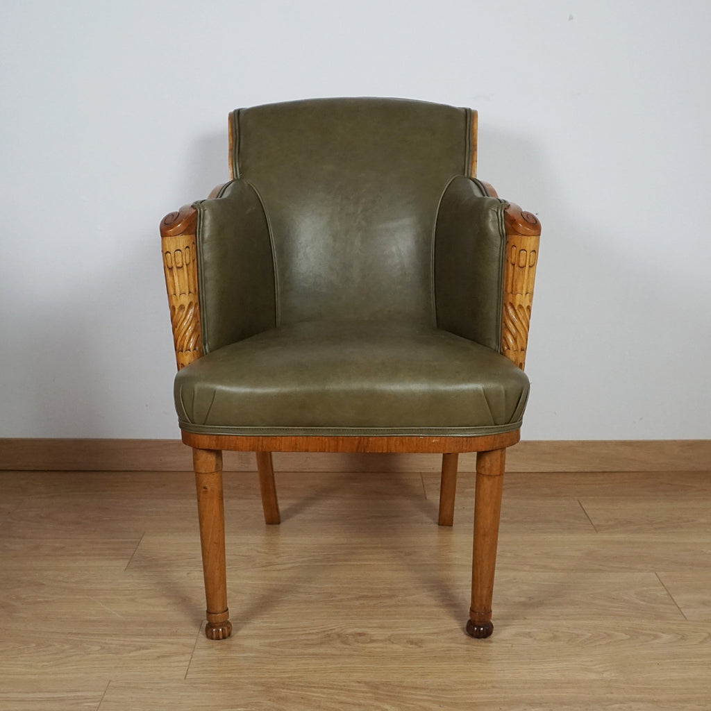 Walnut Art Deco Armchair of Superb Quality by Maurice Adams - Markies Antiques ltd