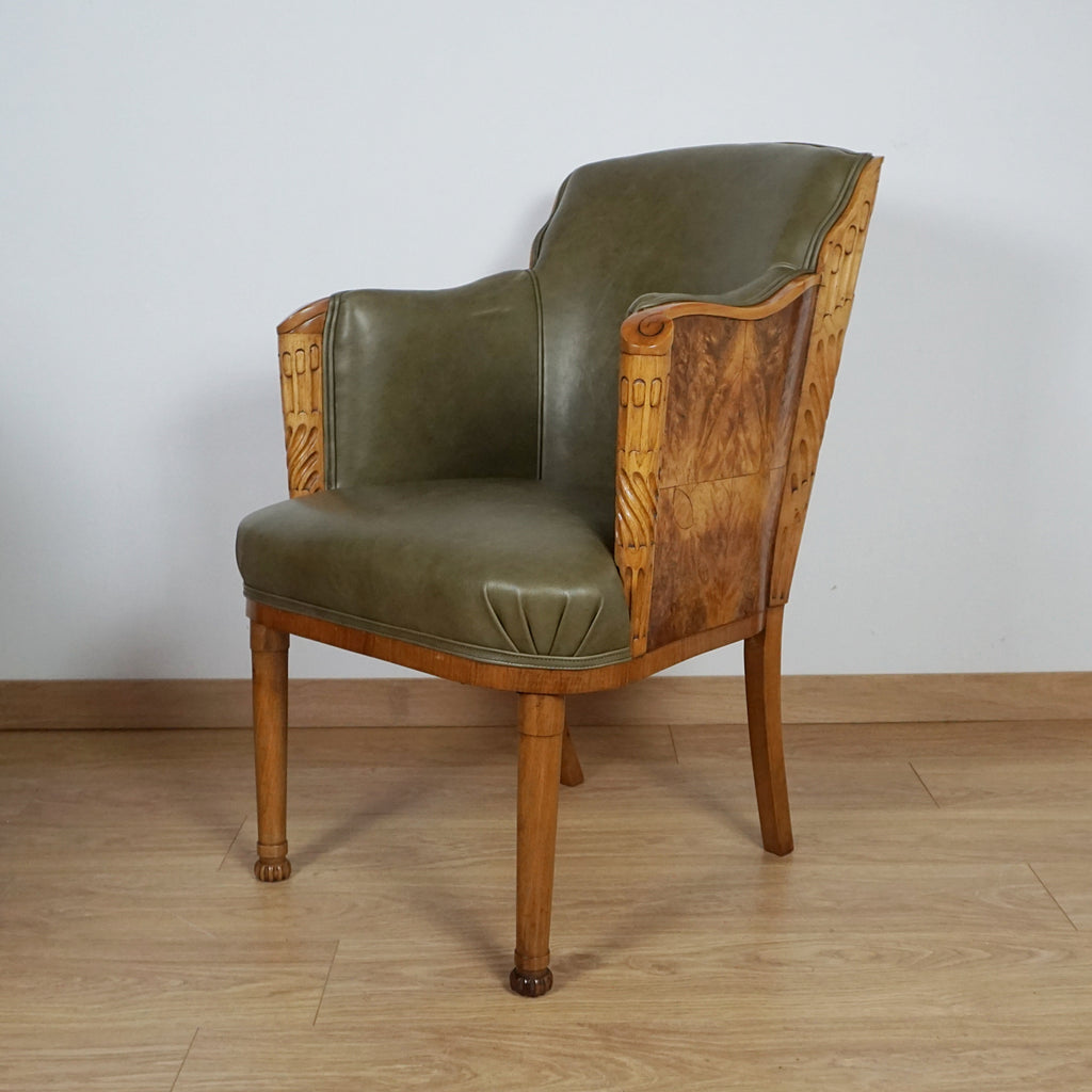 Walnut Art Deco Armchair of Superb Quality by Maurice Adams - Markies Antiques ltd