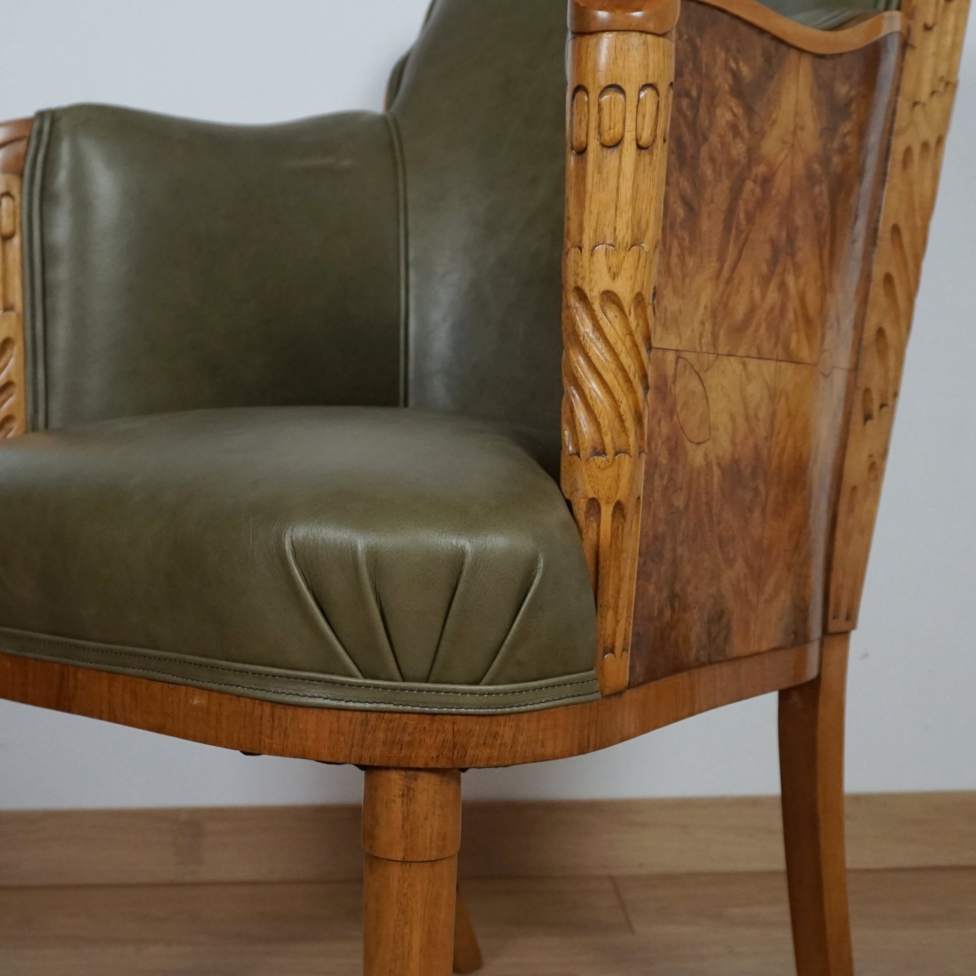 Walnut Art Deco Armchair of Superb Quality by Maurice Adams - Markies Antiques ltd