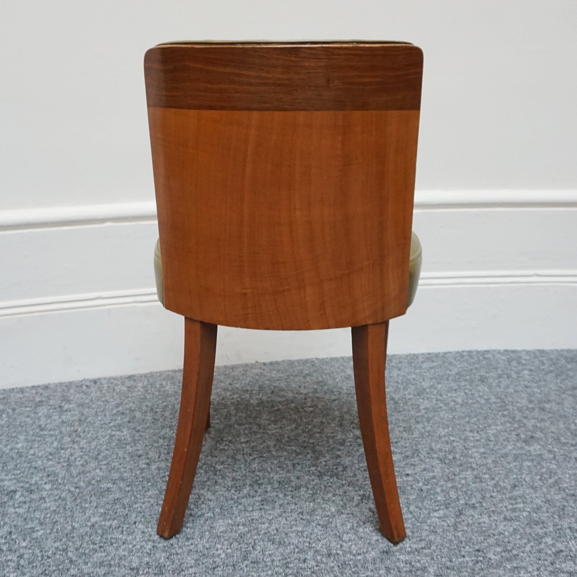 Vintage Art Deco Figured and Solid Walnut Desk Chair with Green Leather Re-Upholstery - Jeroen Markies Art Deco