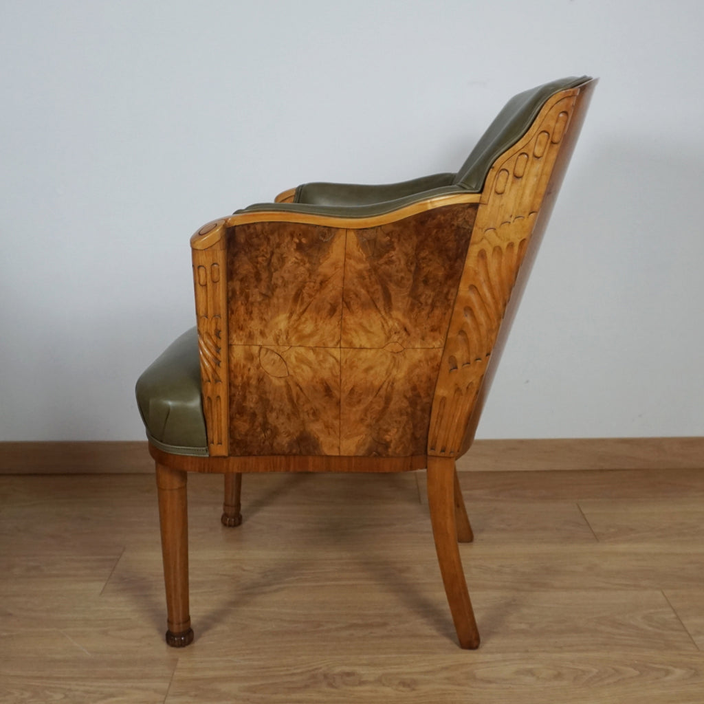 Walnut Art Deco Armchair of Superb Quality by Maurice Adams - Markies Antiques ltd