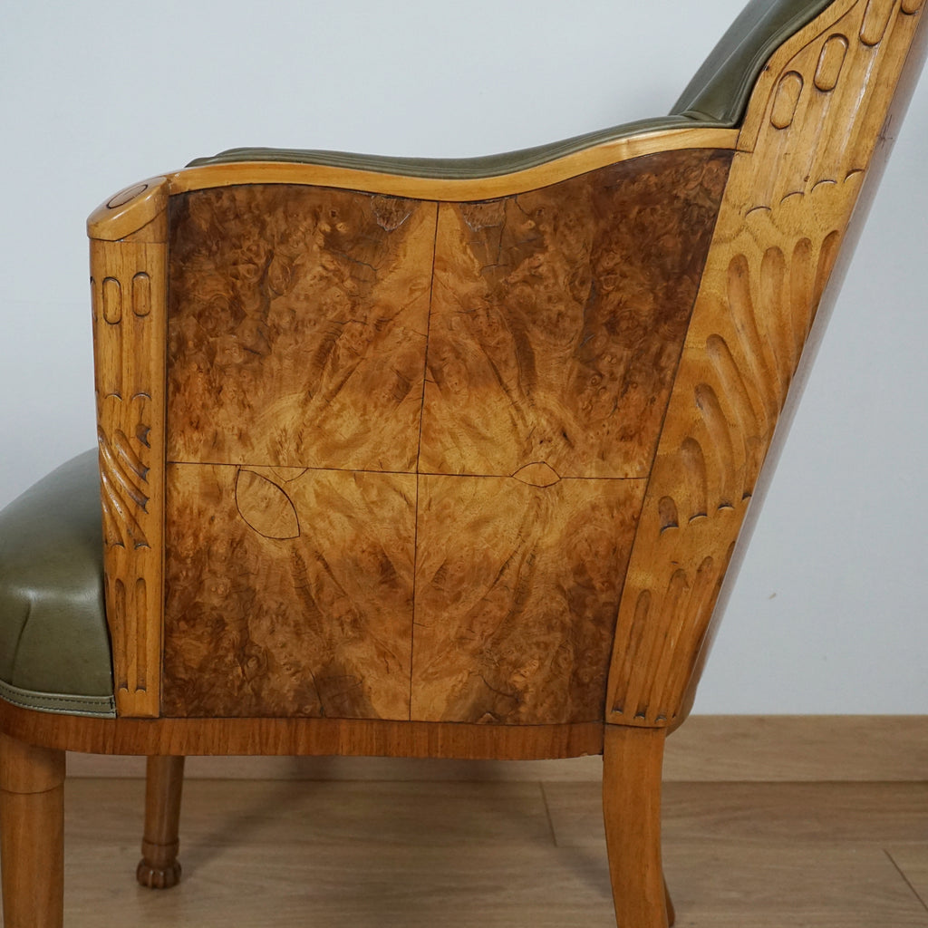 Walnut Art Deco Armchair of Superb Quality by Maurice Adams - Markies Antiques ltd