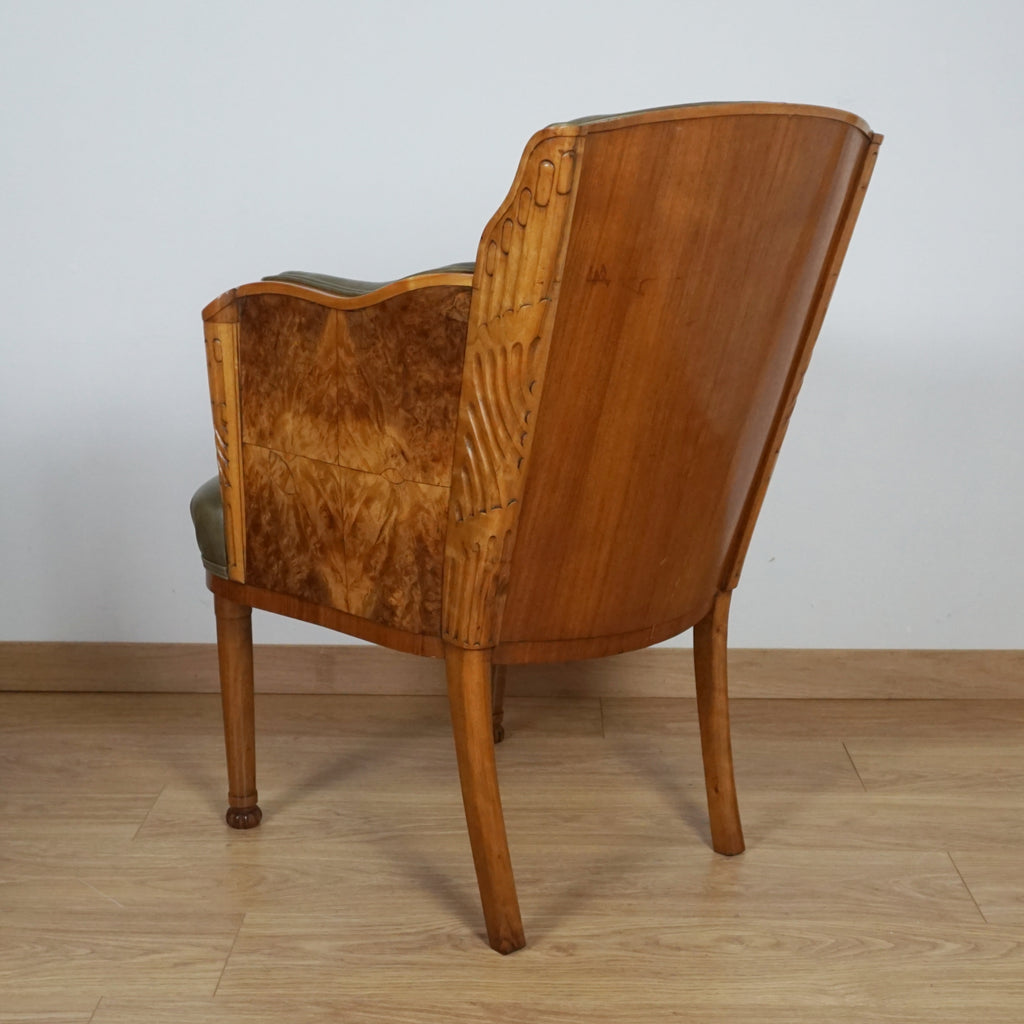 Walnut Art Deco Armchair of Superb Quality by Maurice Adams - Markies Antiques ltd