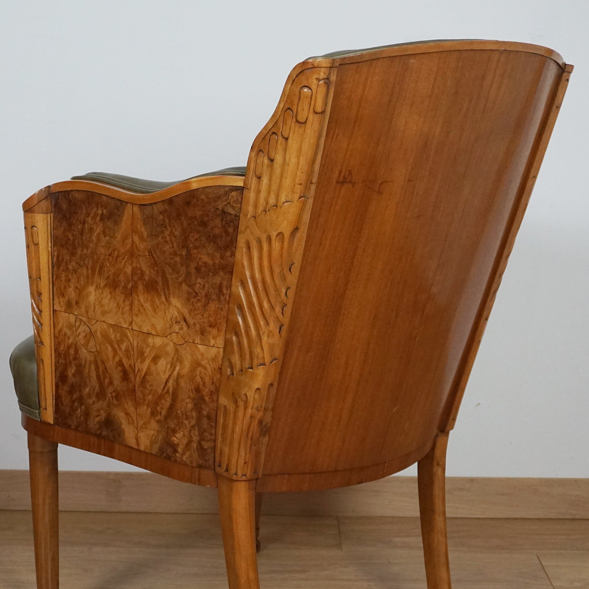 Walnut Art Deco Armchair of Superb Quality by Maurice Adams - Markies Antiques ltd