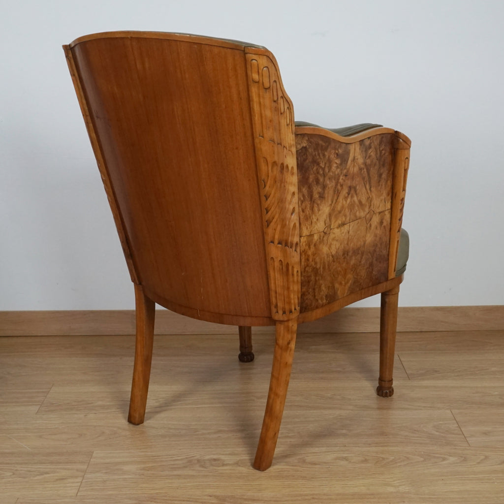 Walnut Art Deco Armchair of Superb Quality by Maurice Adams - Markies Antiques ltd