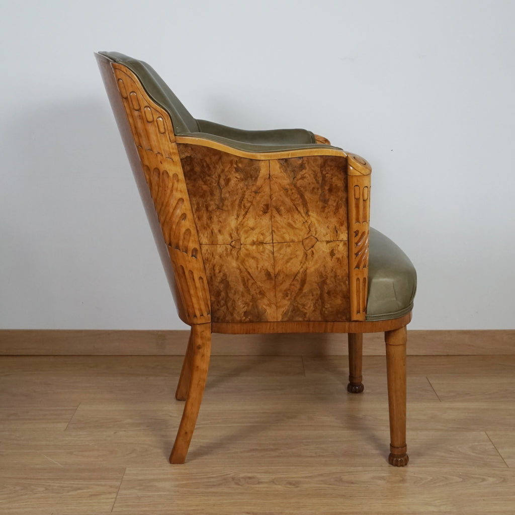 Walnut Art Deco Armchair of Superb Quality by Maurice Adams - Markies Antiques ltd