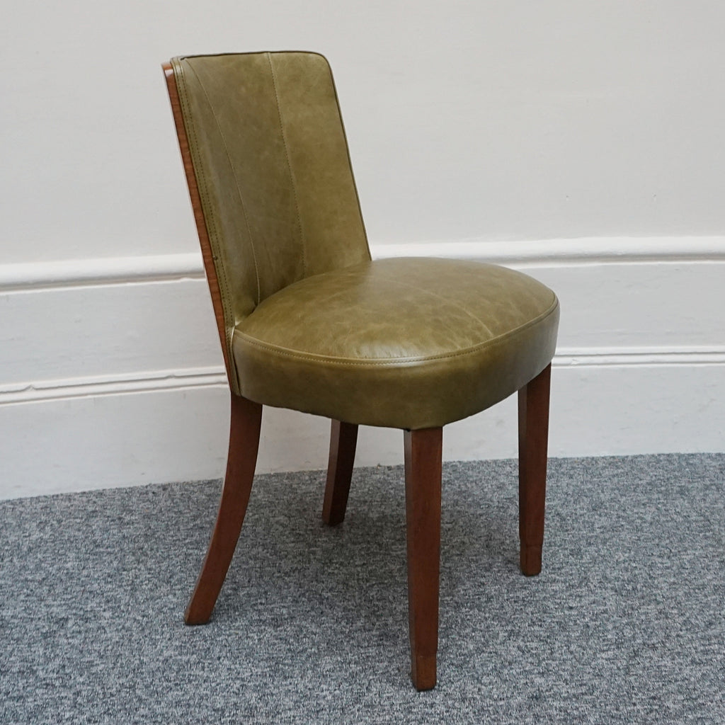 Vintage Art Deco Figured and Solid Walnut Desk Chair with Green Leather Re-Upholstery - Jeroen Markies Art Deco