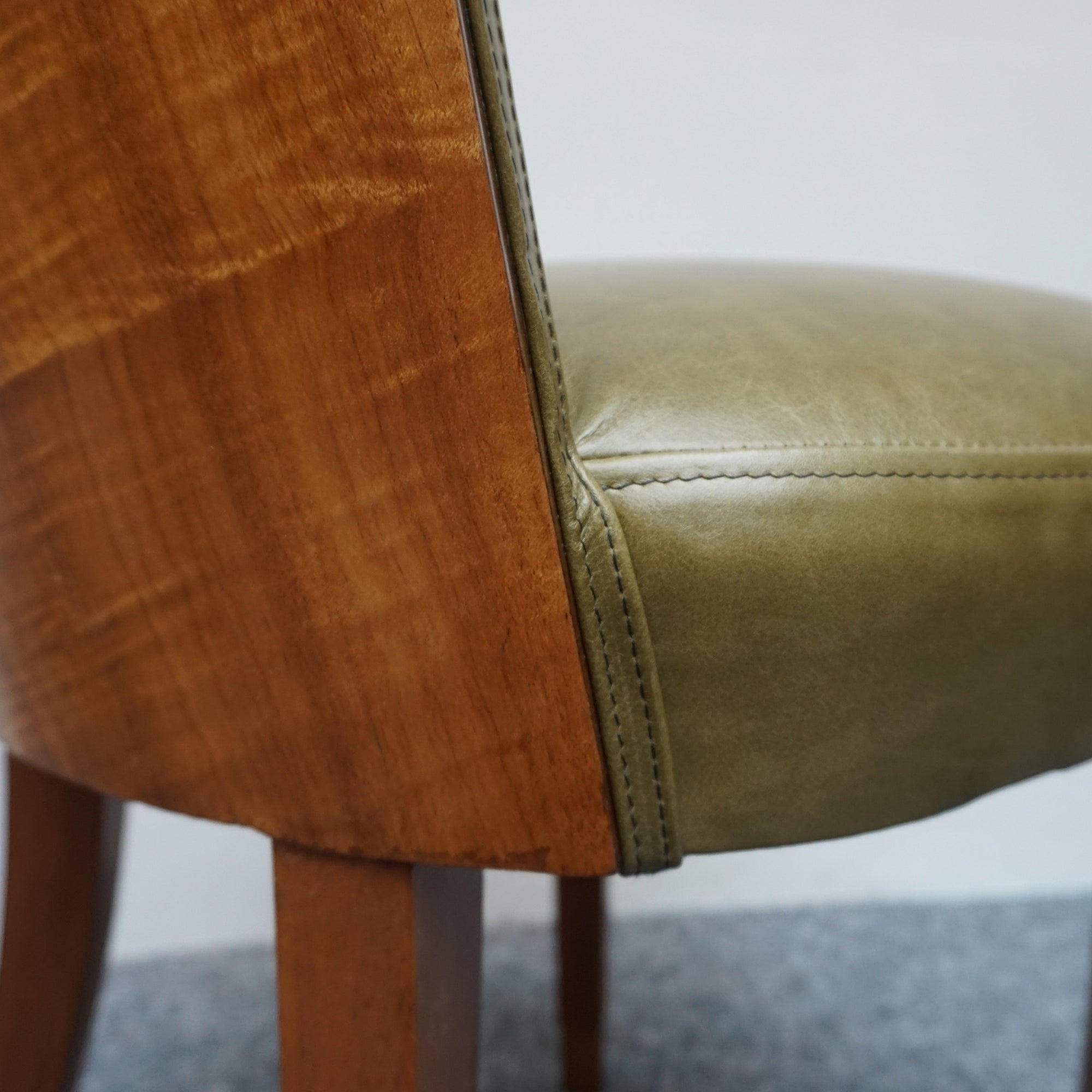 Vintage Art Deco Figured and Solid Walnut Desk Chair with Green Leather Re-Upholstery - Jeroen Markies Art Deco