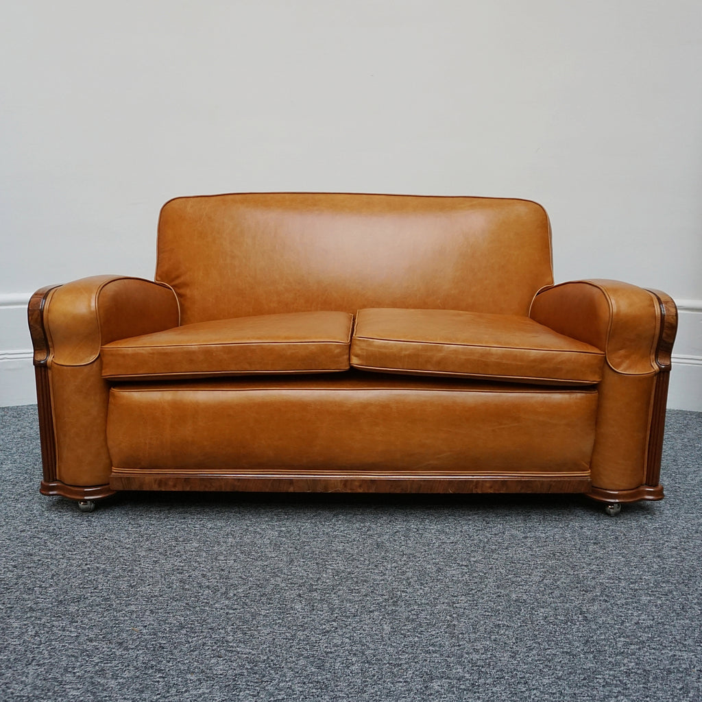 Vintage Brown Leather Art Deco Club Sofa - Jeroen Markies Art Deco