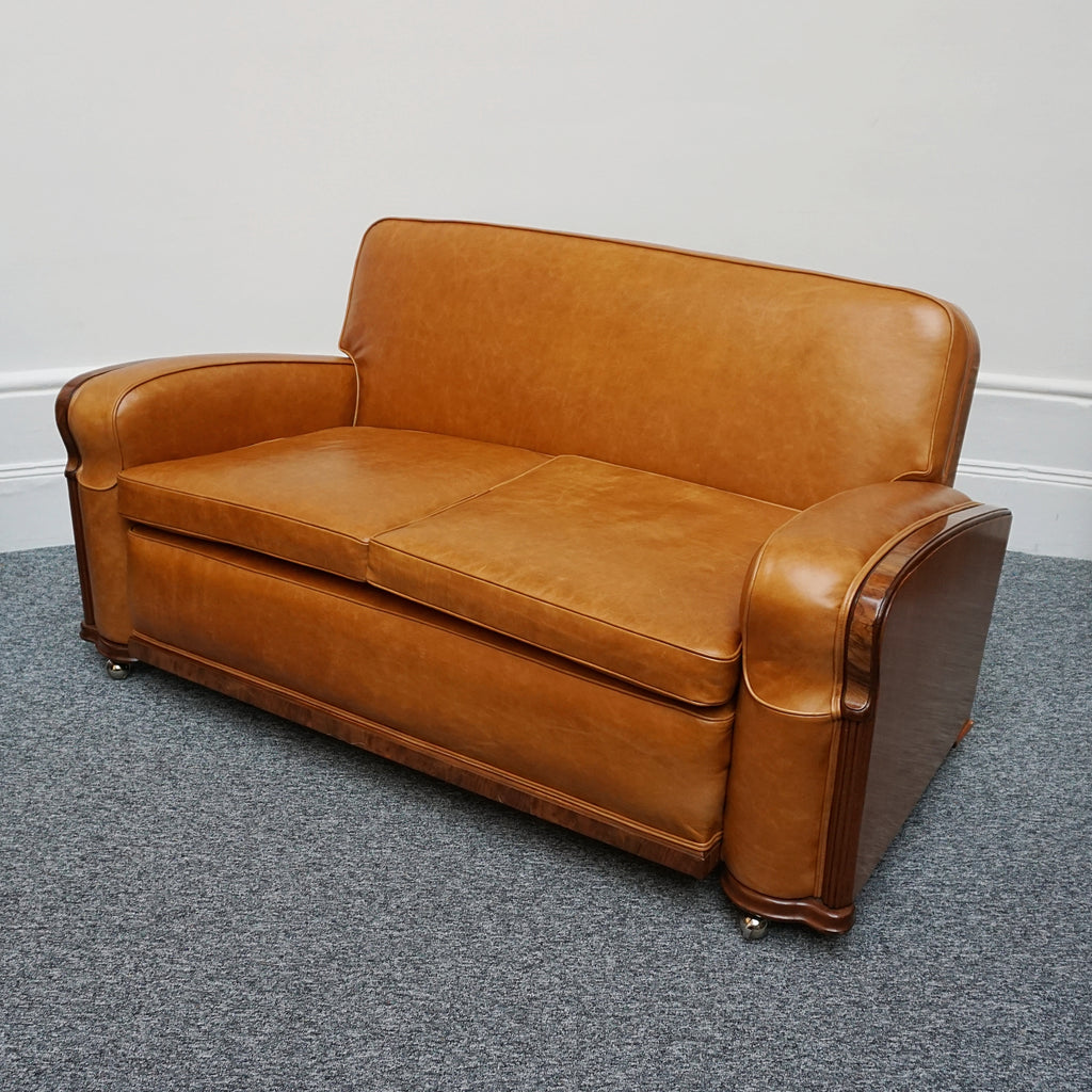 Vintage Brown Leather Art Deco Club Sofa - Jeroen Markies Art Deco