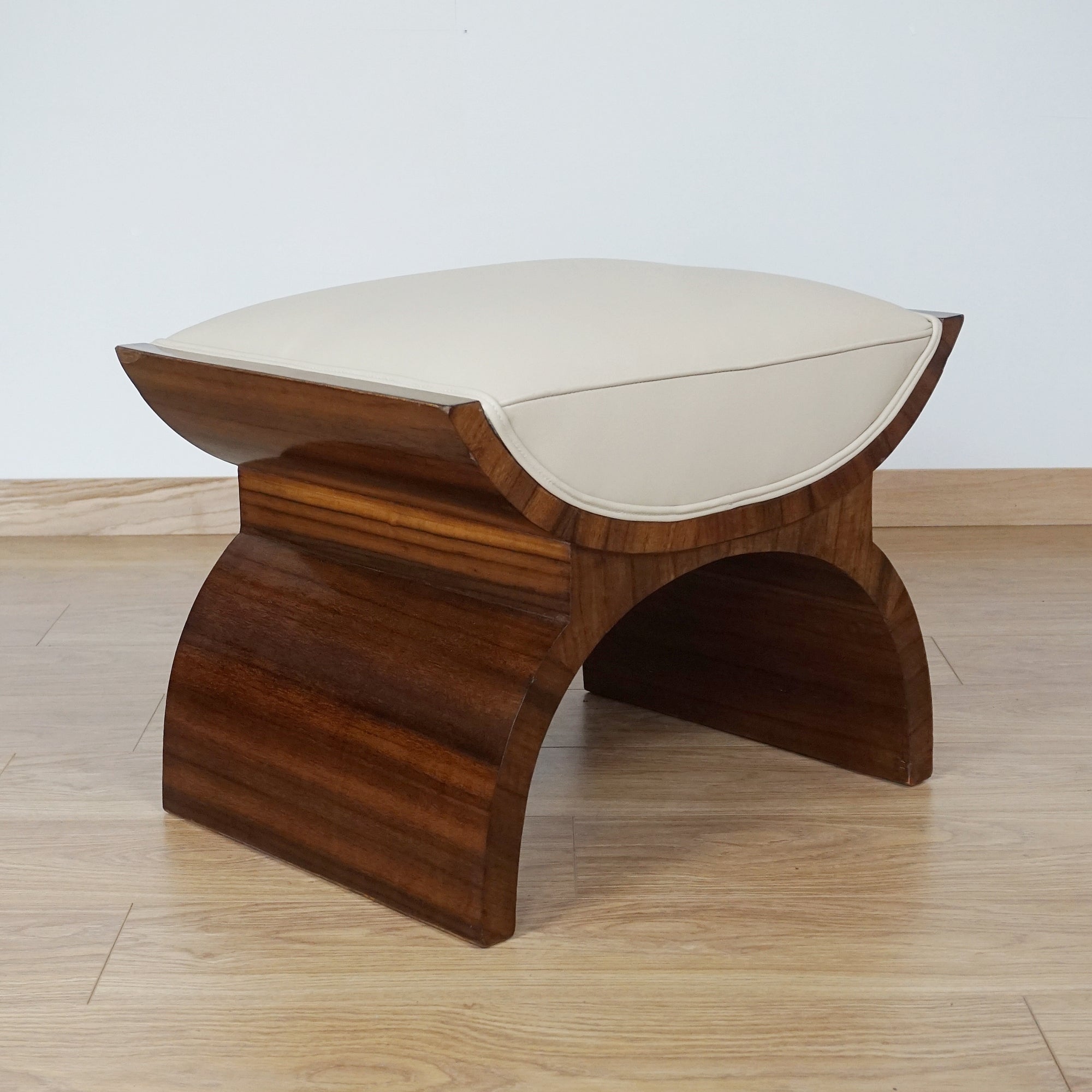 Art Deco X-Framed Stool Walnut and Leather - Jeroen Markies Art Deco