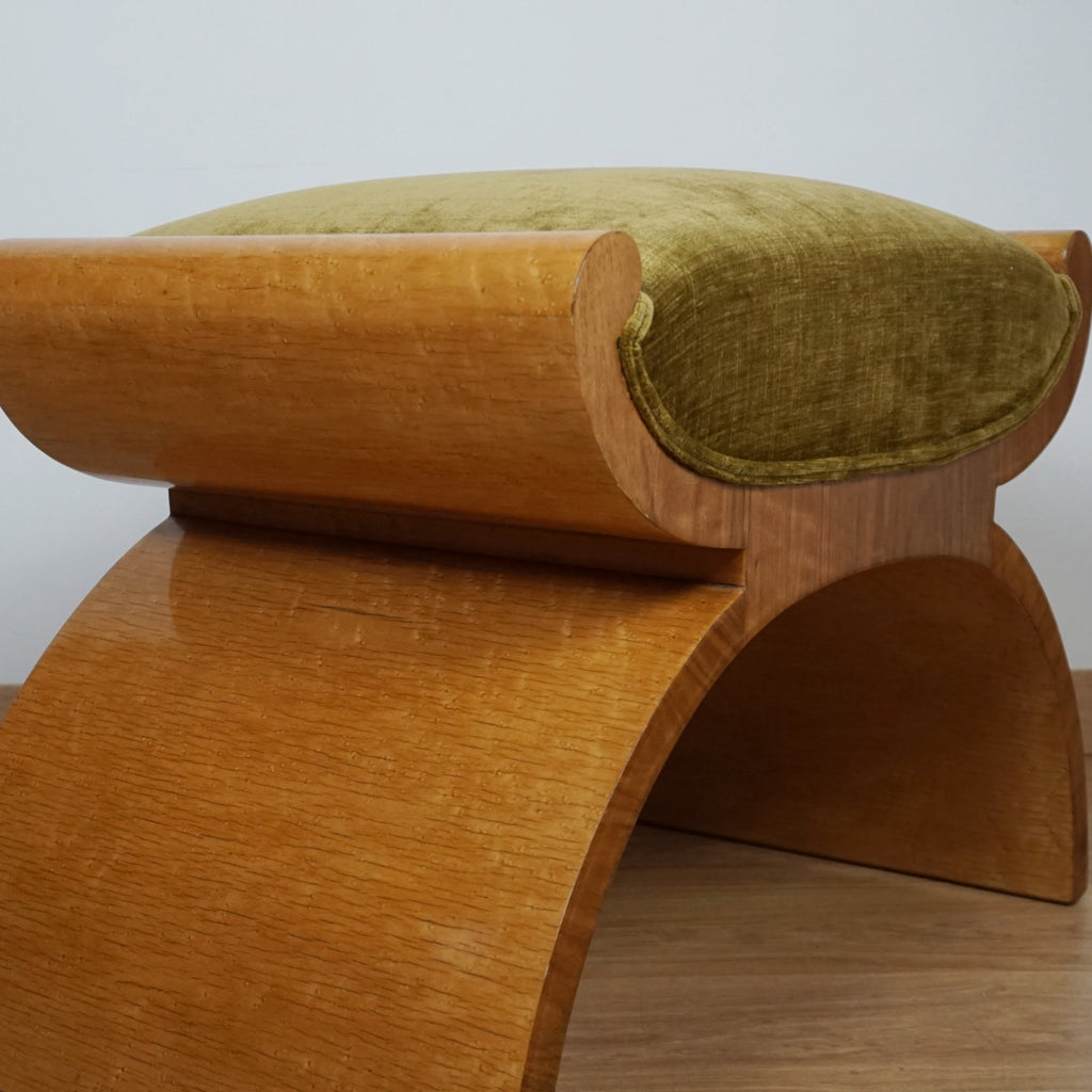 Art Deco Birdseye Maple X-Framed Dressing Stool - Markies Antiques ltd