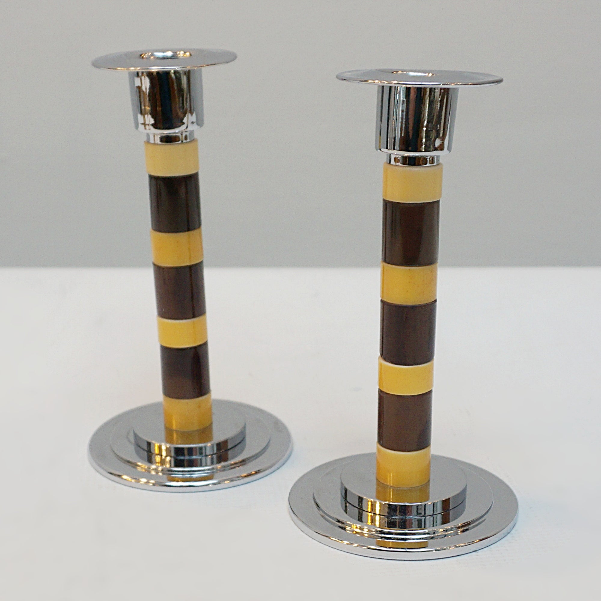 Striped Bakelite 1930s style art deco candlesticks - Jeroen Markies Art Deco