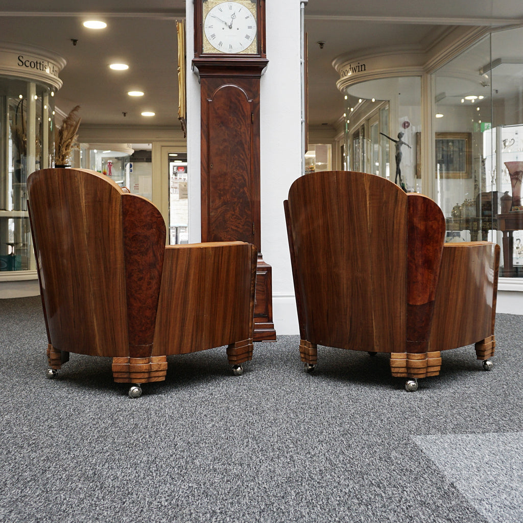 Art Deco Lounge Suite Sofa and Chars in walnut and brown leather - Jeroen Markies Art Deco