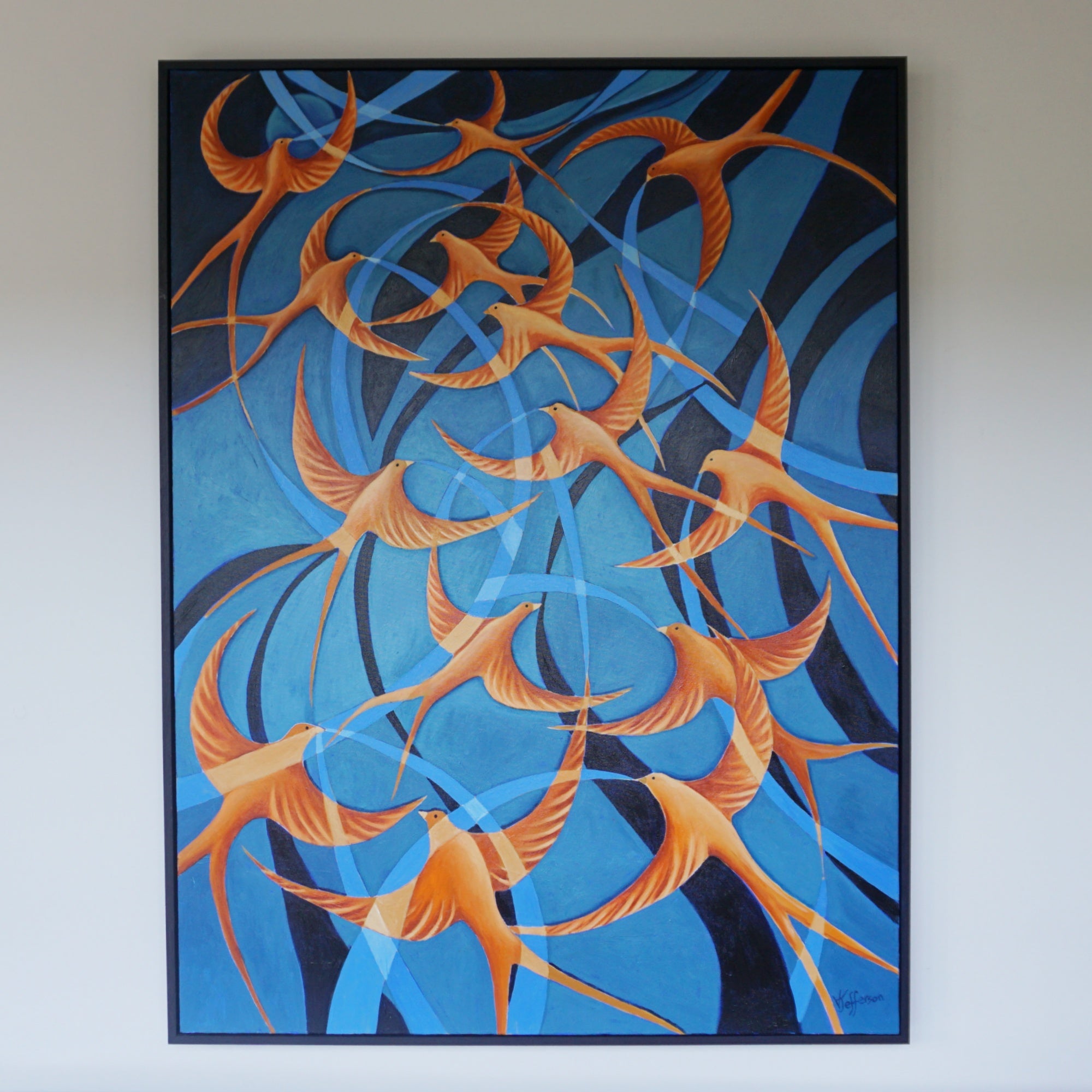 'Swallows' Contemporary Oil on Canvas Painting by Vera Jefferson - Jeroen Markies Art Deco
