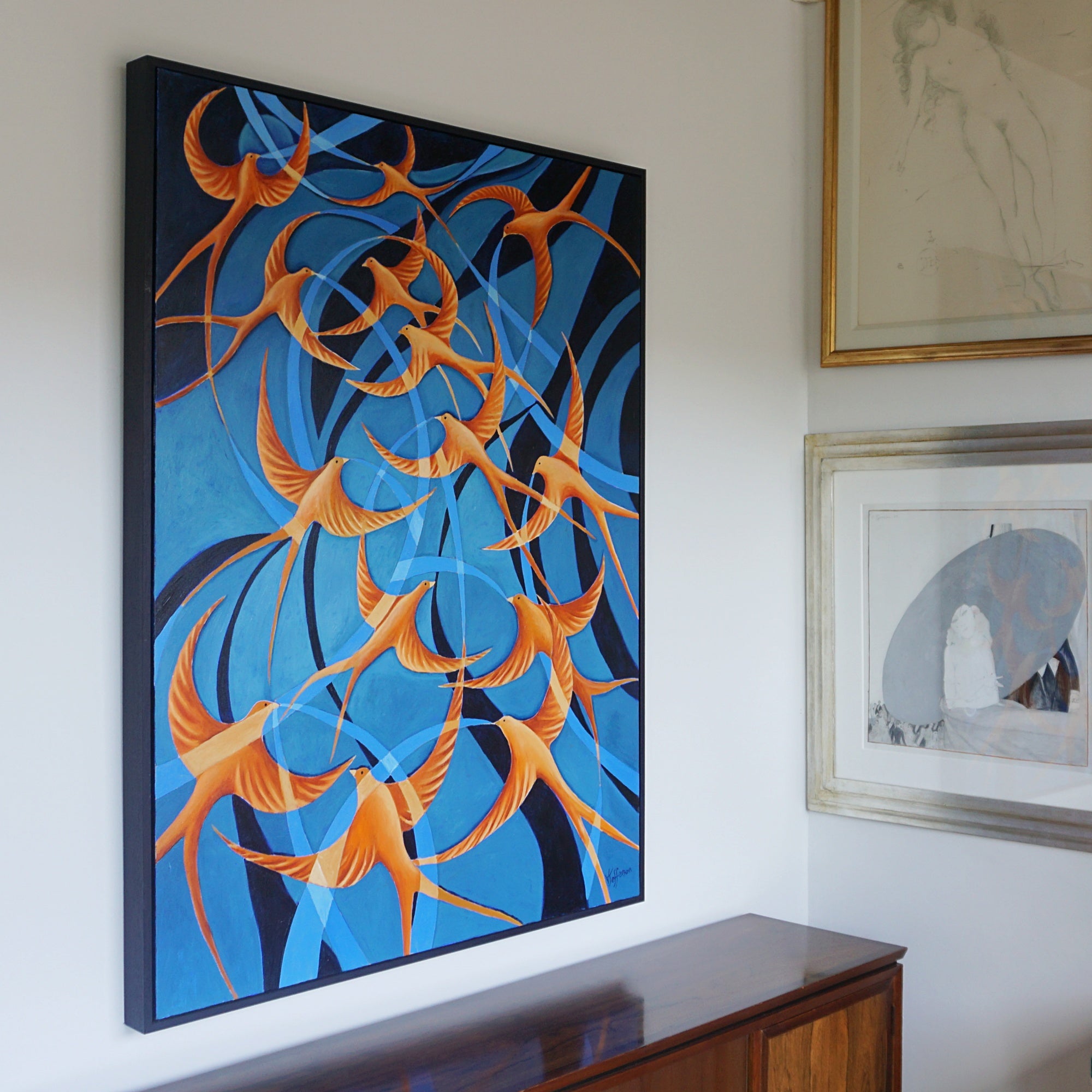 'Swallows' Contemporary Oil on Canvas Painting by Vera Jefferson - Jeroen Markies Art Deco