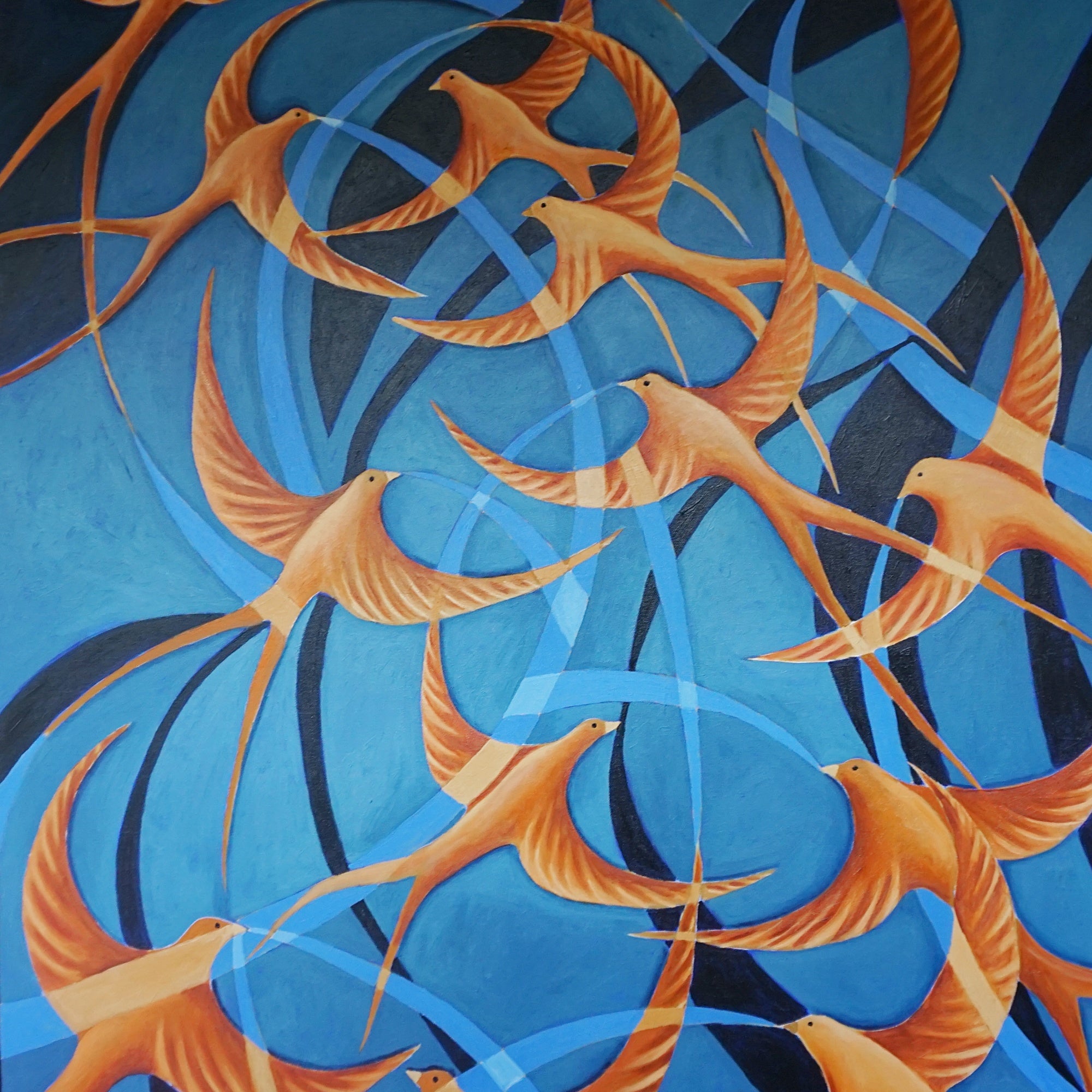 'Swallows' Contemporary Oil on Canvas Painting by Vera Jefferson - Jeroen Markies Art Deco