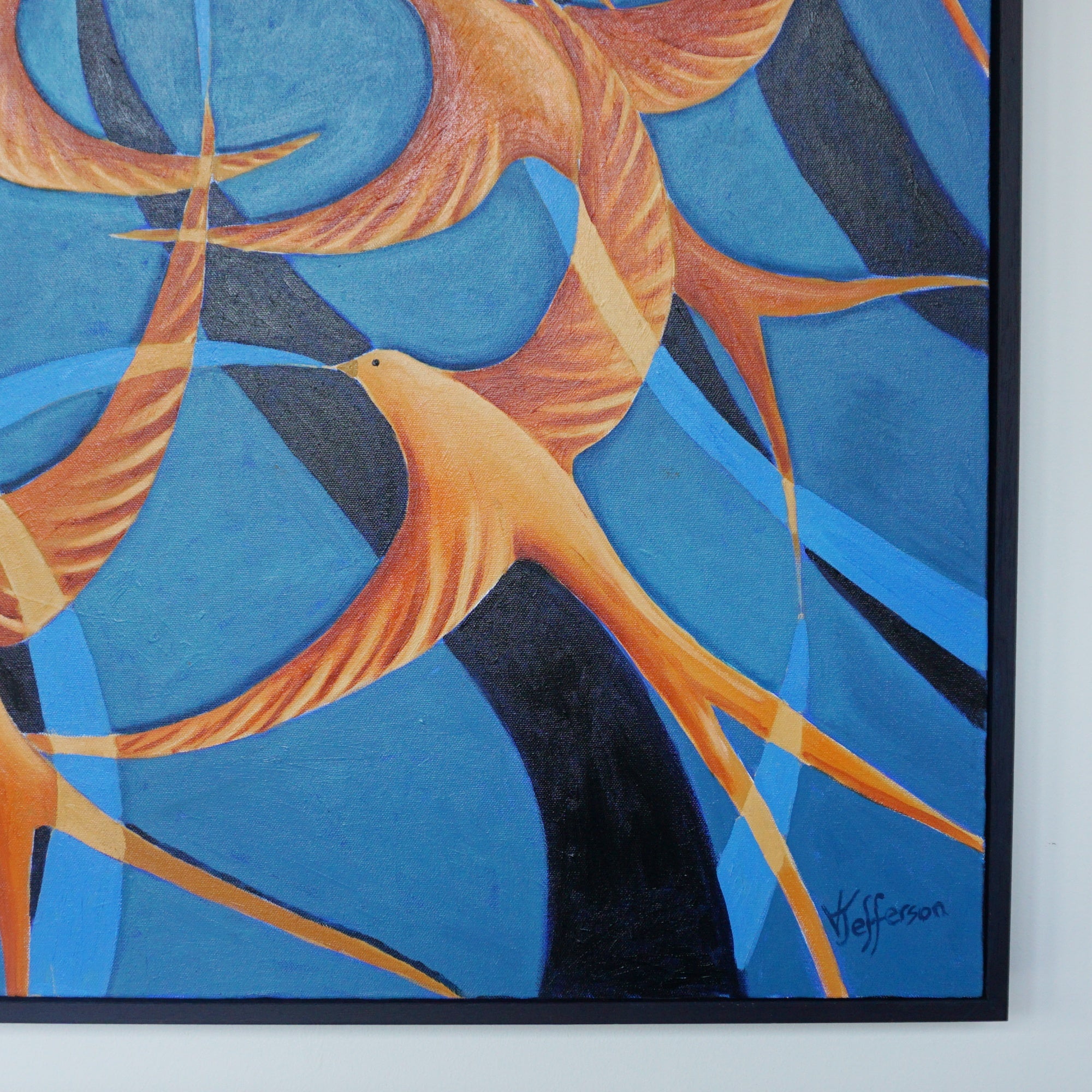 'Swallows' Contemporary Oil on Canvas Painting by Vera Jefferson - Jeroen Markies Art Deco