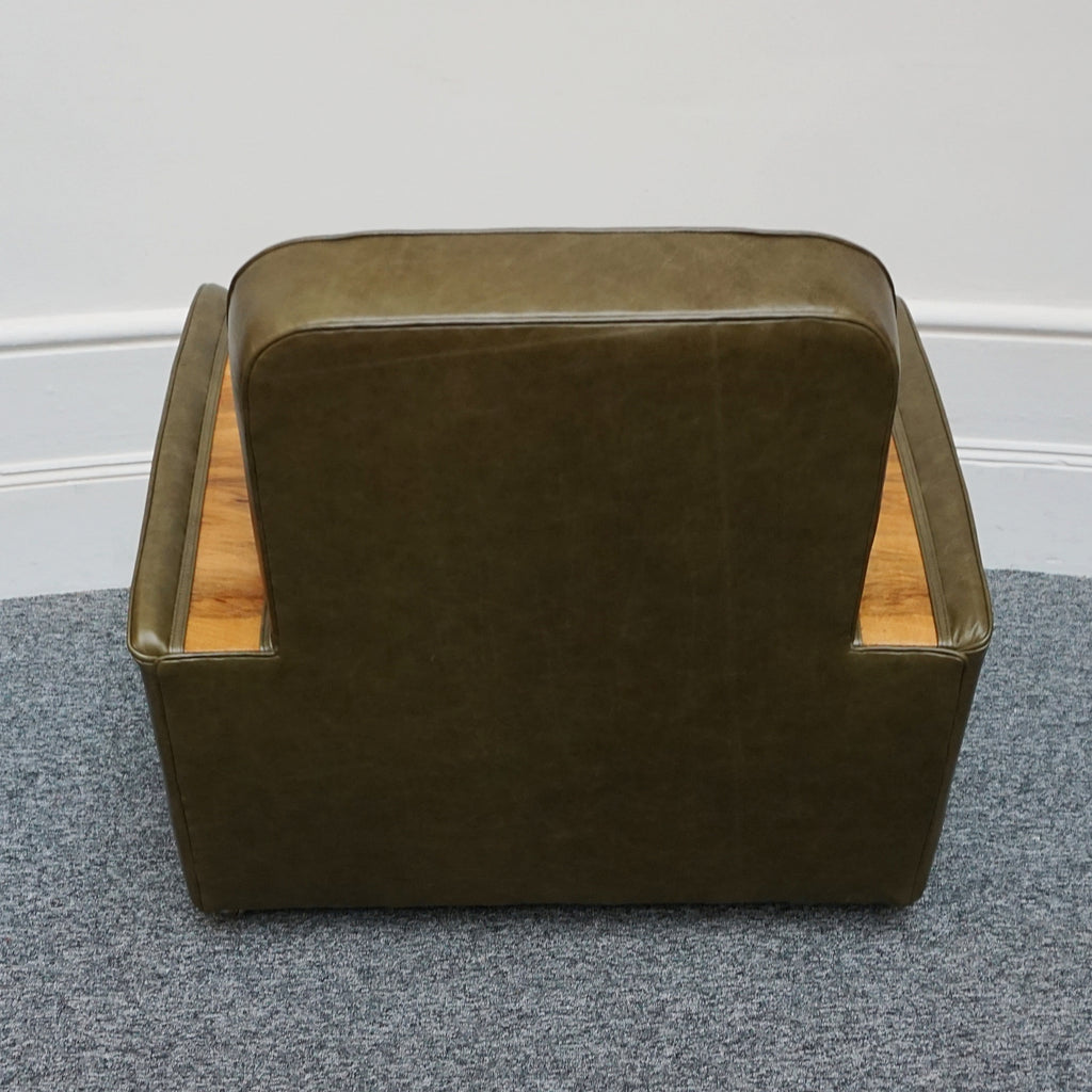 Vintage Art Deco Tank Armchairs in Green Leather with Walnut Show Wood - Jeroen Markies Art Deco