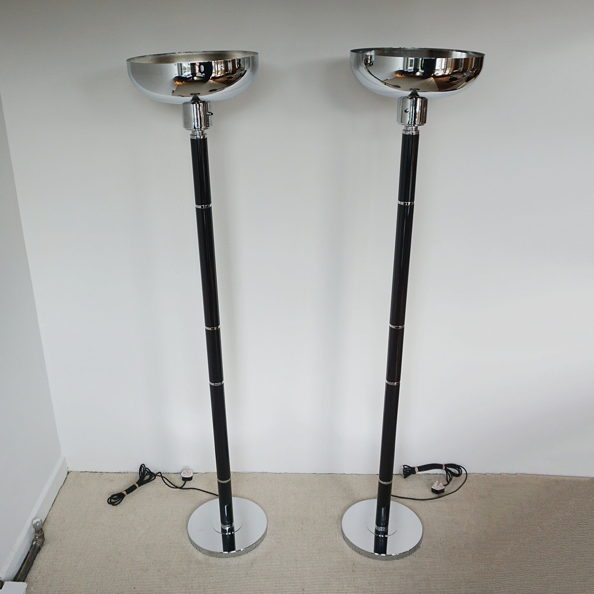 Black Bakelite and Chromed Metal Uplighter Floor Lamps - Jeroen Markies Art Deco