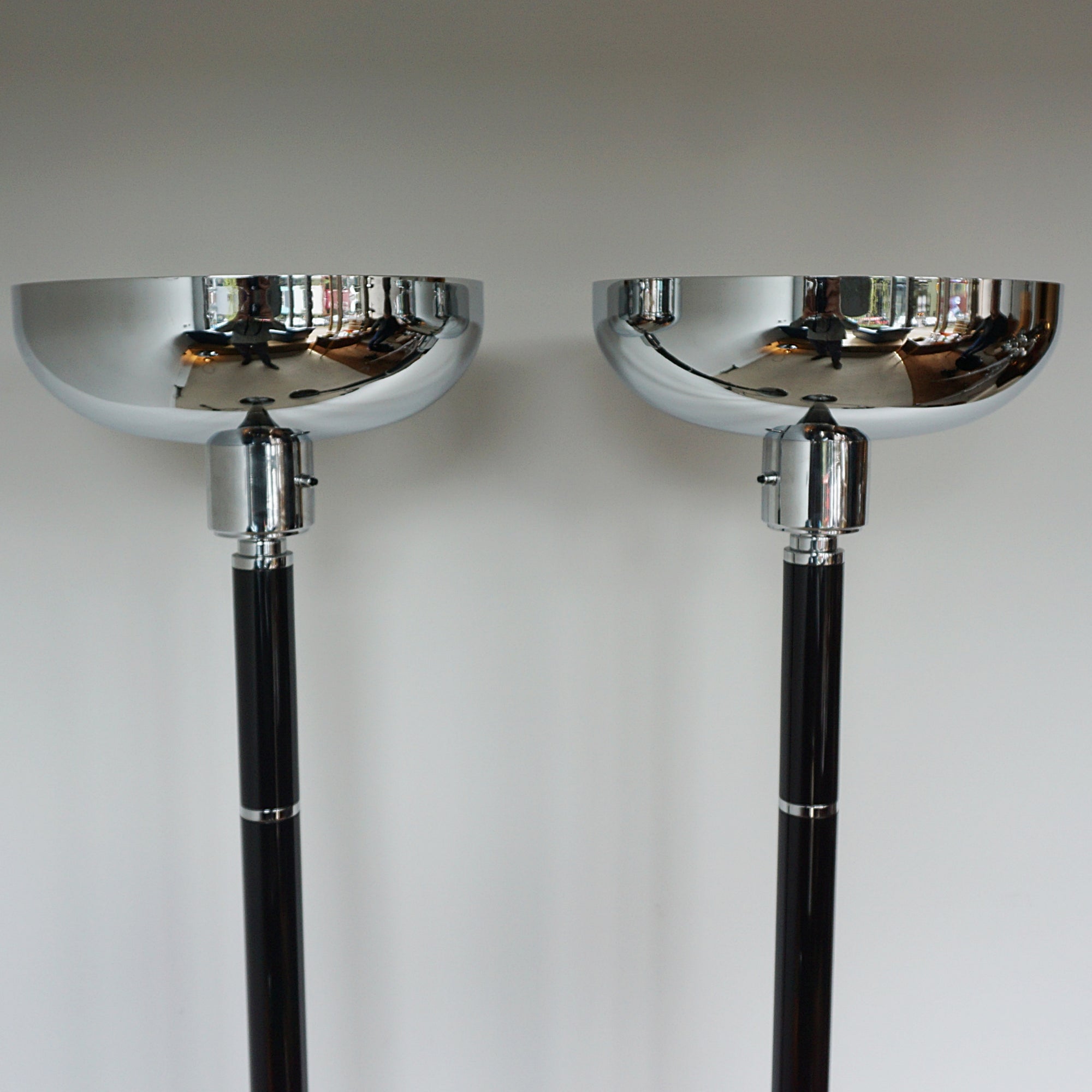 Black Bakelite and Chromed Metal Uplighter Floor Lamps - Jeroen Markies Art Deco