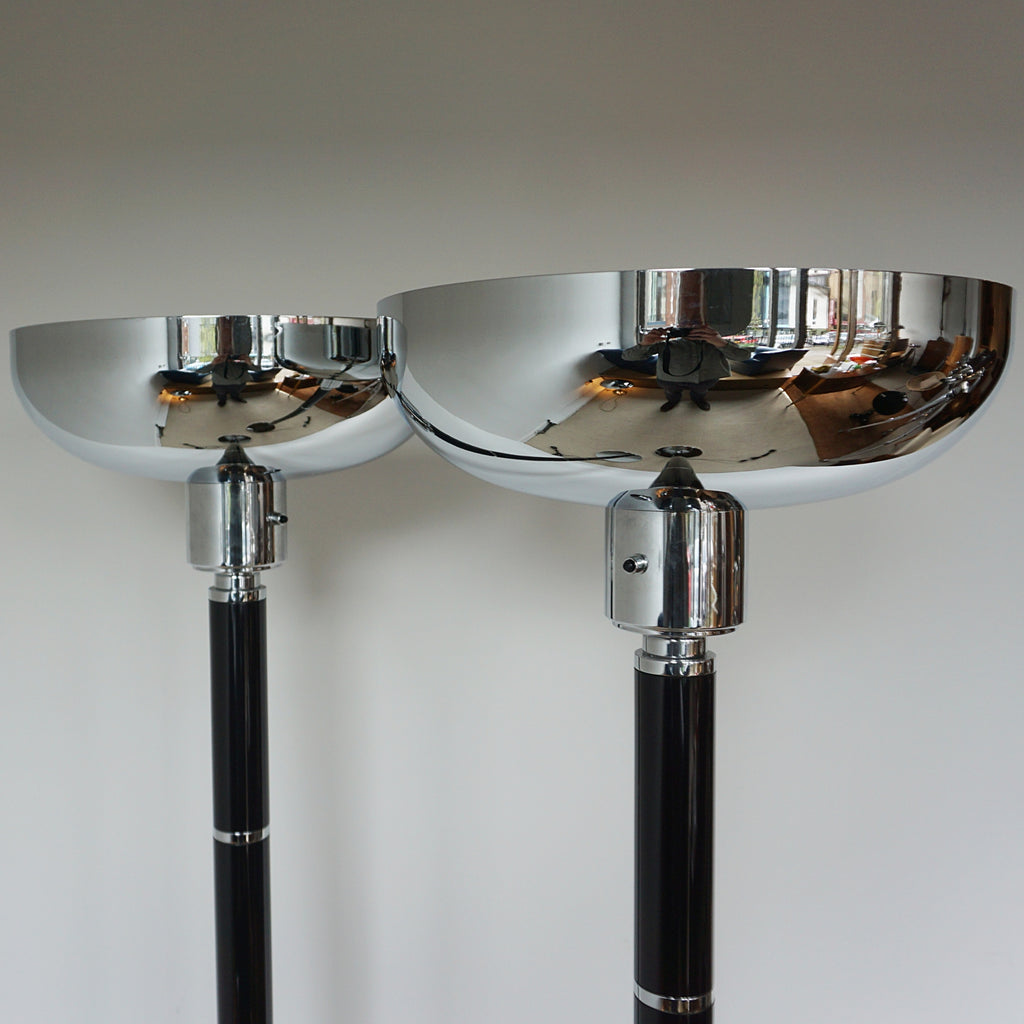 Black Bakelite and Chromed Metal Uplighter Floor Lamps - Jeroen Markies Art DecoBlack Bakelite and Chromed Metal Uplighter Floor Lamps - Jeroen Markies Art Deco