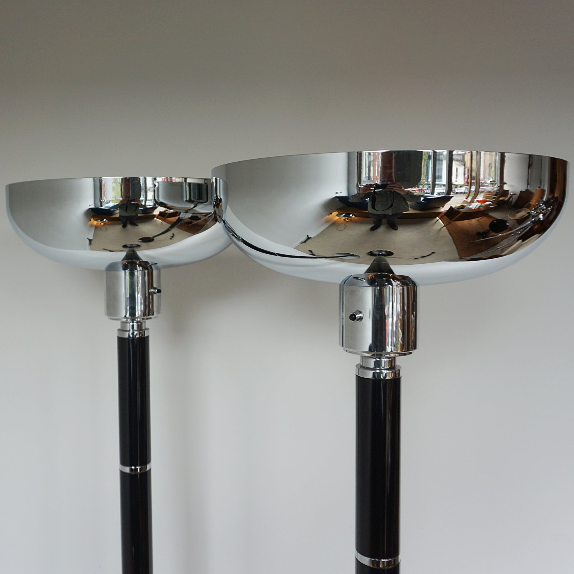Black Bakelite and Chromed Metal Uplighter Floor Lamps - Jeroen Markies Art DecoBlack Bakelite and Chromed Metal Uplighter Floor Lamps - Jeroen Markies Art Deco