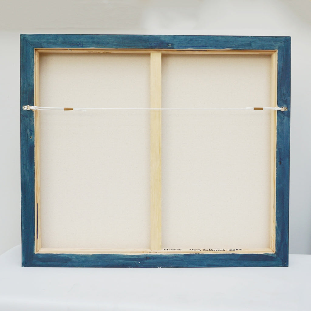 'Moon Dogs' An Art Deco style contemporary painting by Vera Jefferson depicting galloping dogs amongst a stylised background.