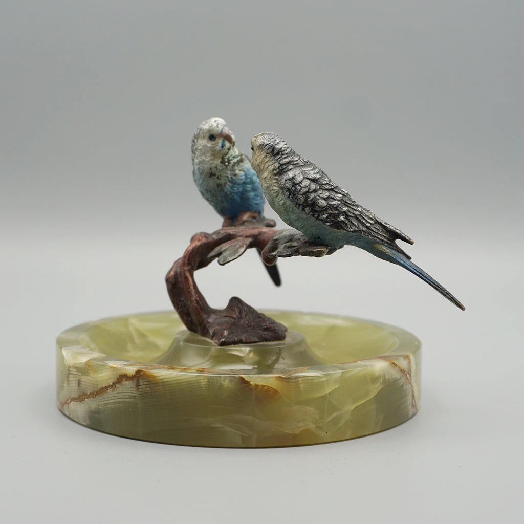 Cold Painted Bronze and Onyx Budgerigar Vide Poche
