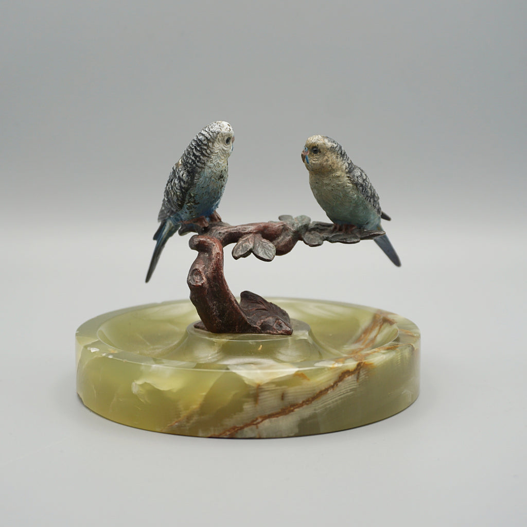Cold Painted Bronze and Onyx Budgerigar Vide Poche