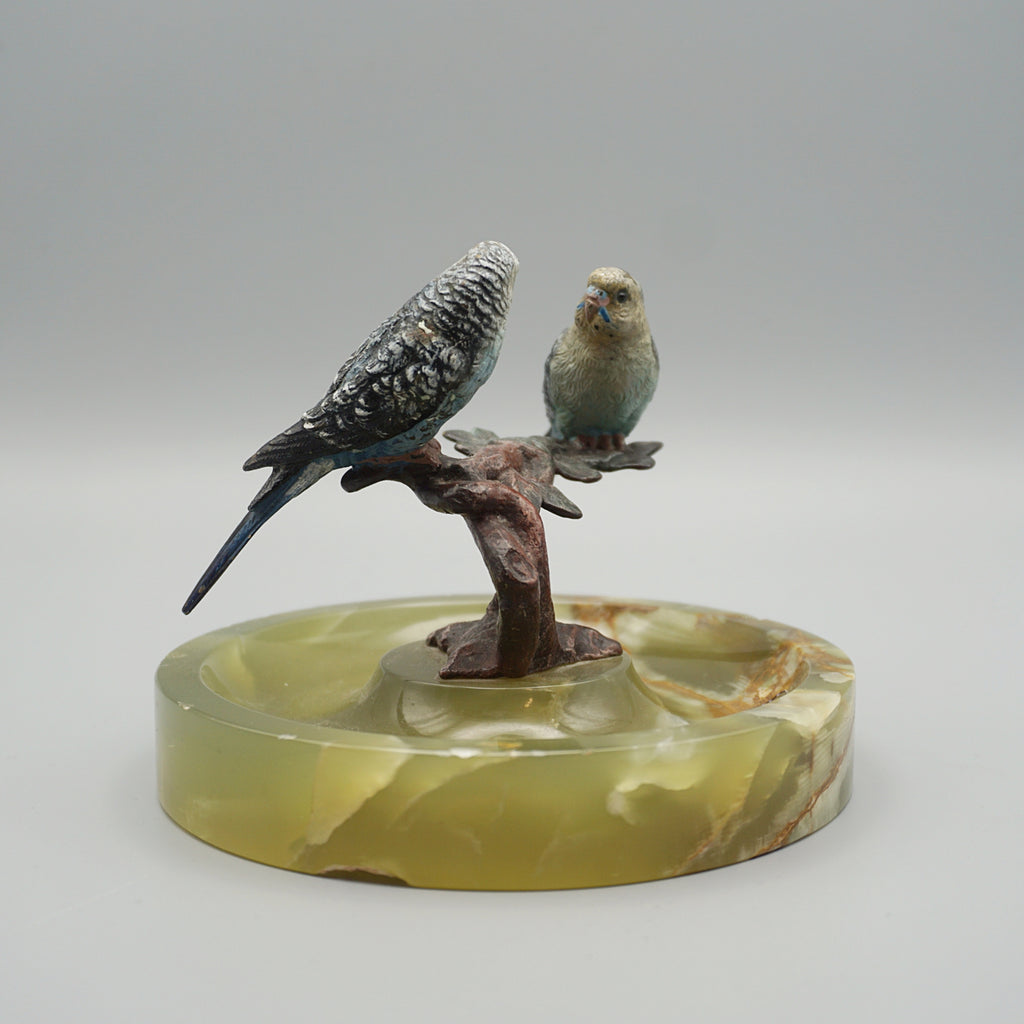 Cold Painted Bronze and Onyx Budgerigar Vide Poche
