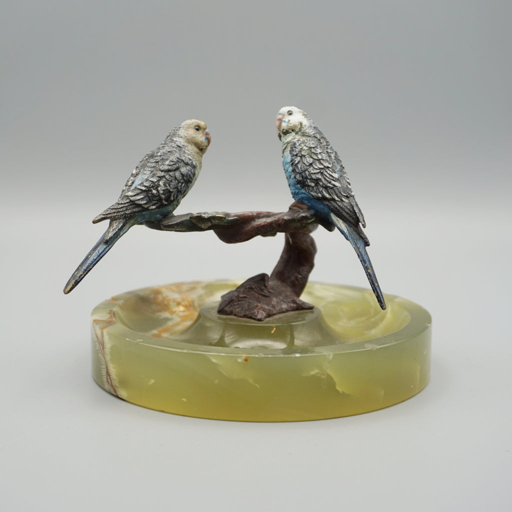 Cold Painted Bronze and Onyx Budgerigar Vide Poche