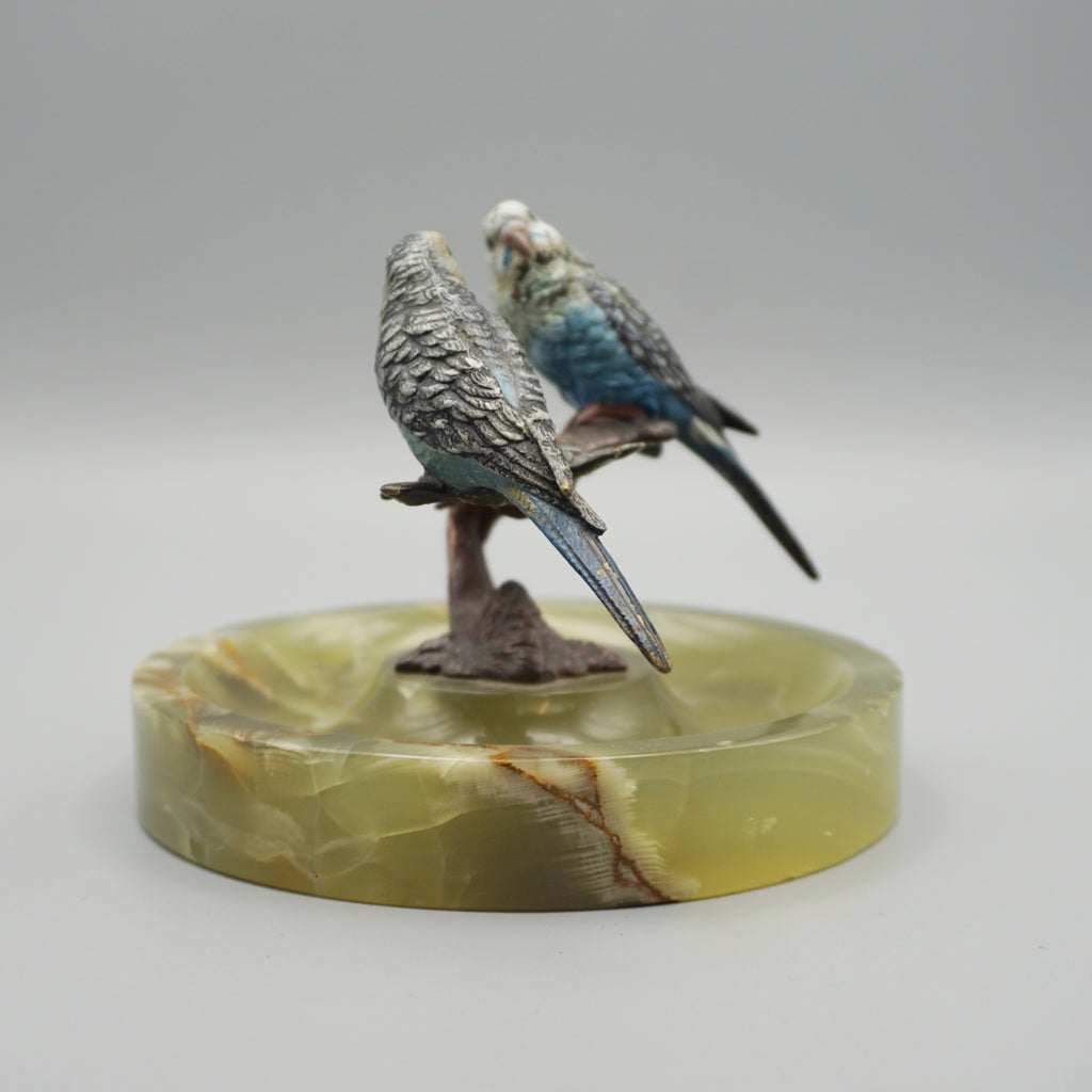 Cold Painted Bronze and Onyx Budgerigar Vide Poche