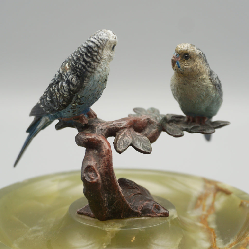 Cold Painted Bronze and Onyx Budgerigar Vide Poche