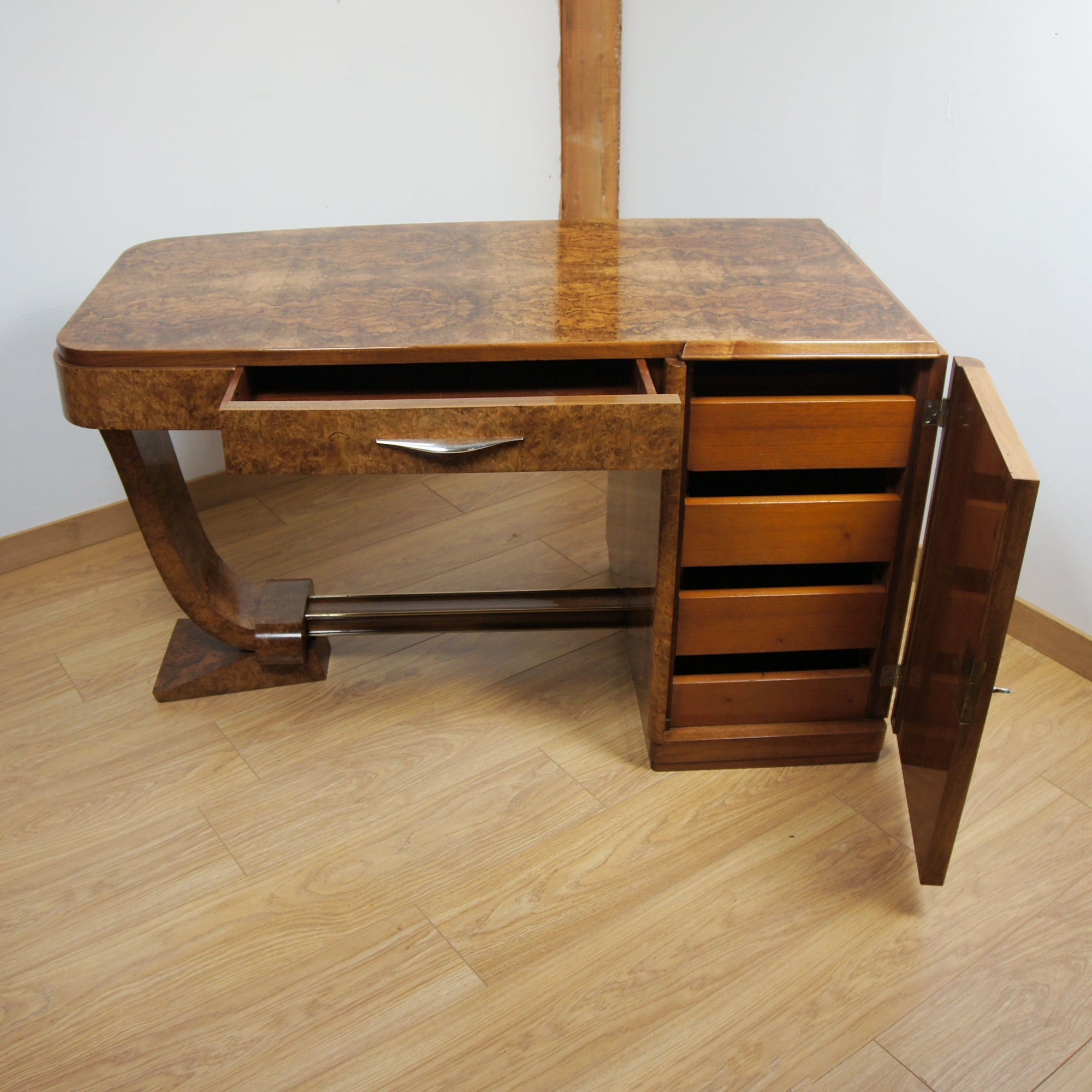 Art Deco Burr Walnut Desk by F.Pigeon of Paris